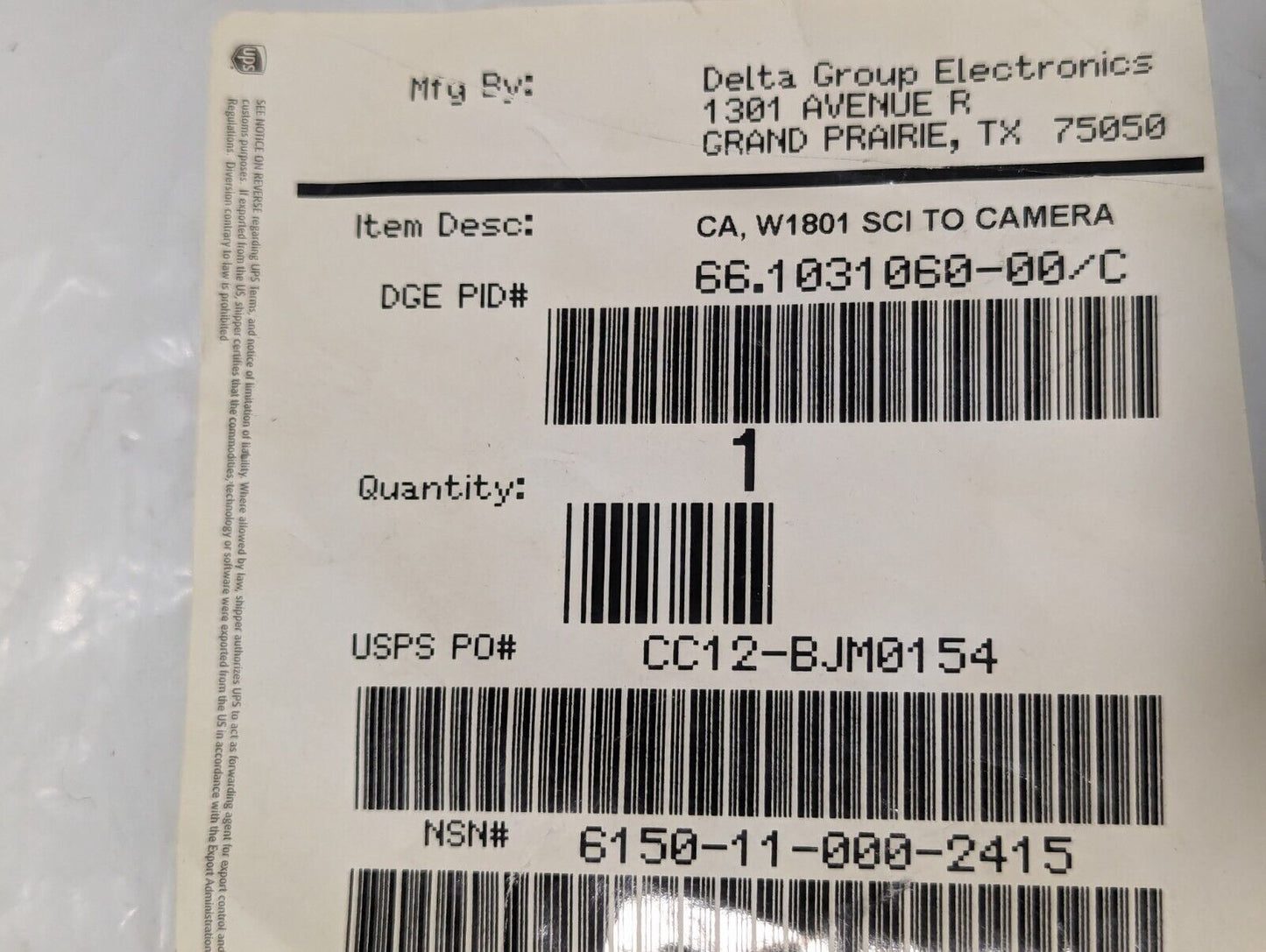 DGE 66.1031.060-00 Cable with SCI PCBx9 to Camera Connections, 6150-11-000-2415