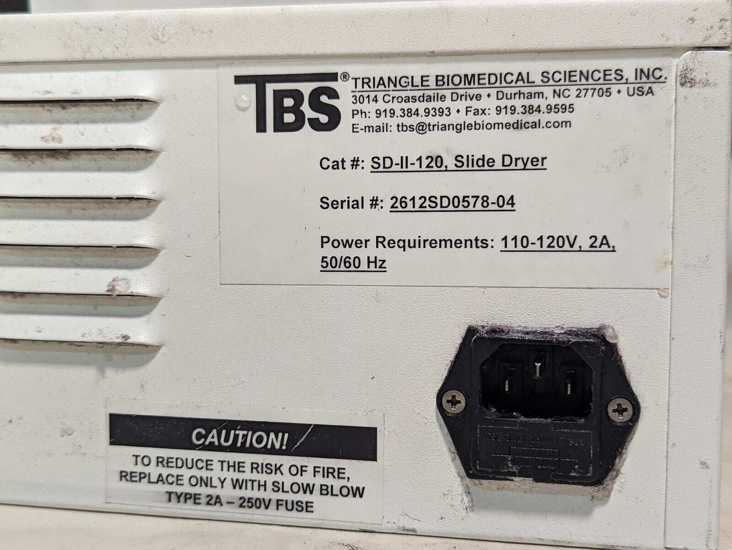 Triangle Biomedical Sciences TBS SD-II-120 slide dryer, small footprint