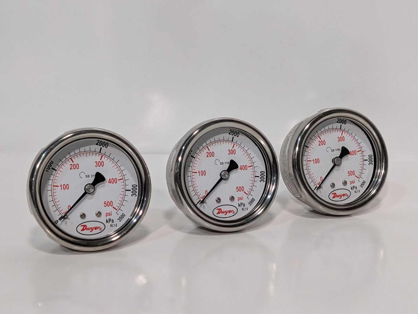 3) Dwyer SGD-D1042N 2.5" Stainless Steel Industrial Pressure Gage 500PSI 3500kPa