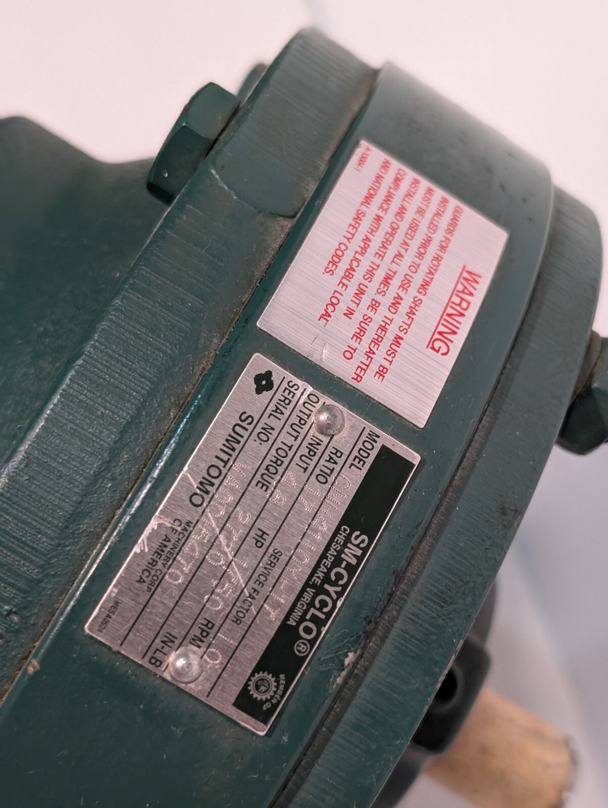 Sumimoto CNH4110Y-17 SM-CYCLO Speed Reducer, 1750rpm, SF 1.0, Torque 2720 IN-LB