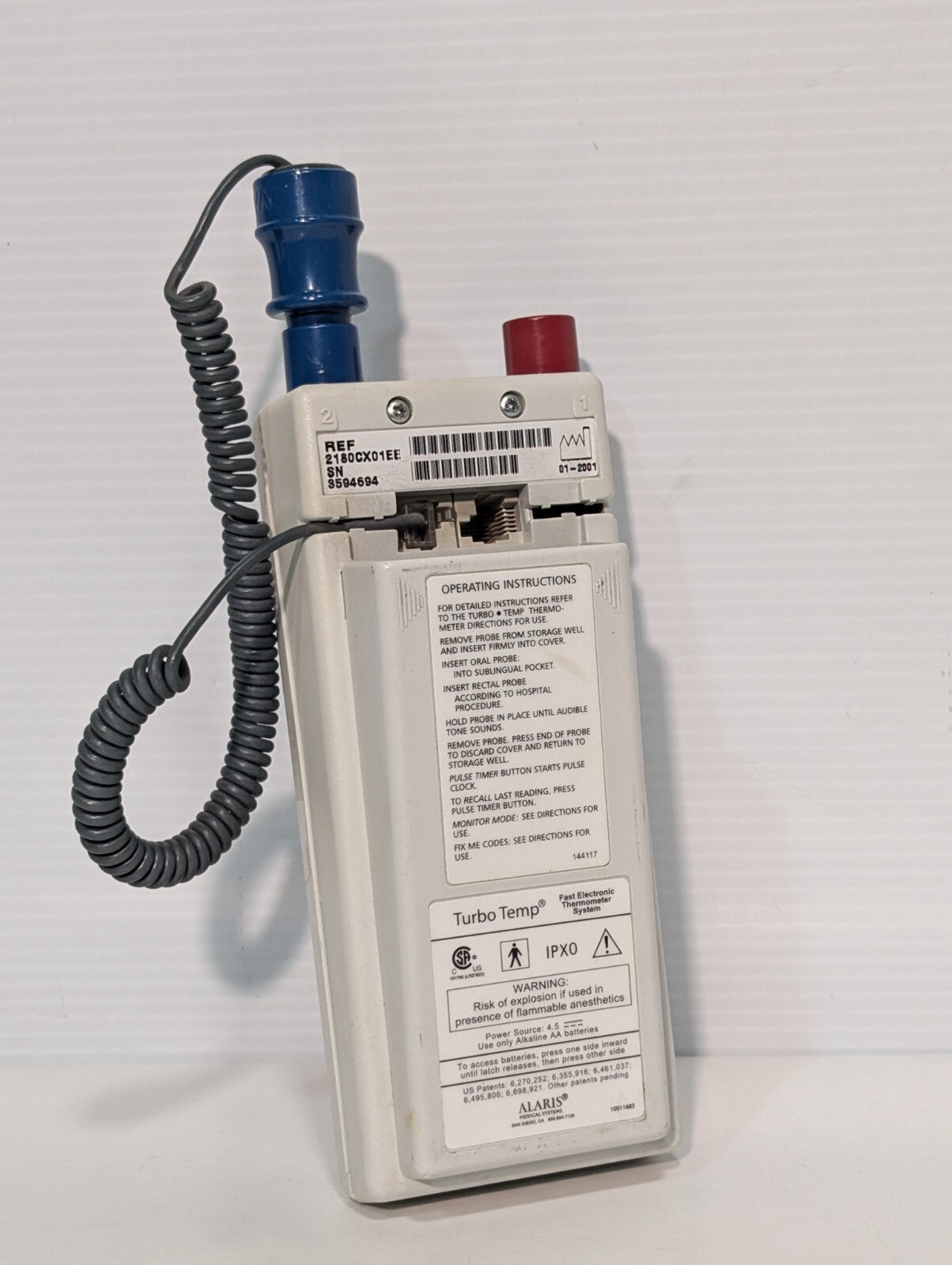 Alaris 2180CX01EE IVAC TurboTemp Electronic Fast Thermometer, Blue Probe Sensor