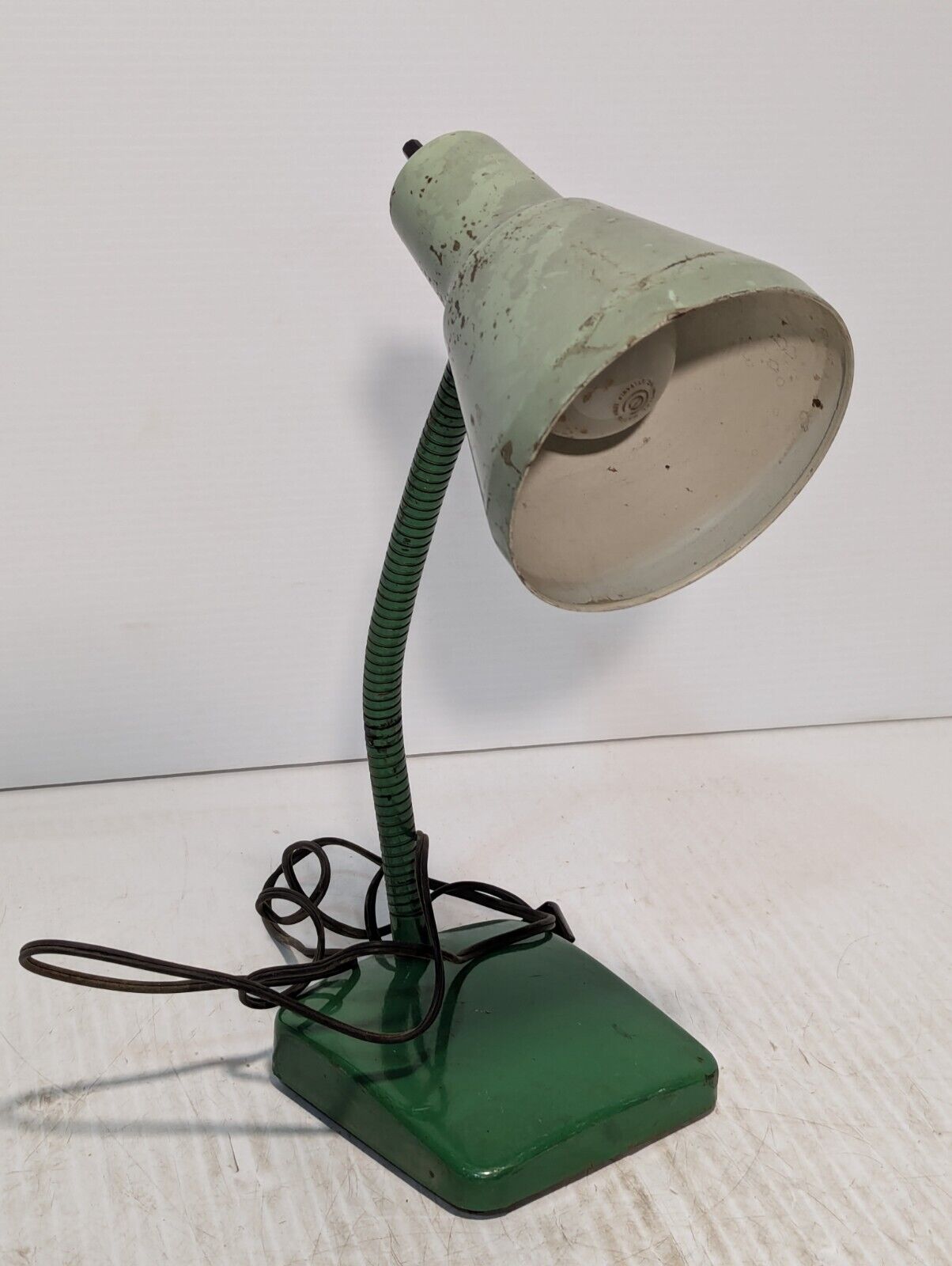 Vintage /DESK TABLE/ Gooseneck Lamp Metal Base, Glacial Green - Free Shipping