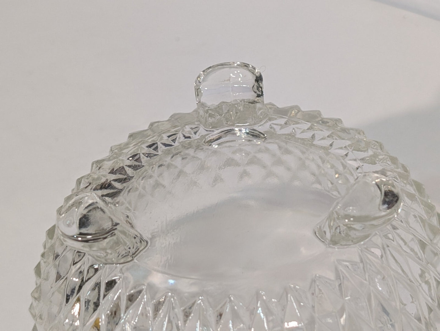 Vintage Indiana Glass Clear Diamond Point 3 Toed Candy Dish 5” x 3”