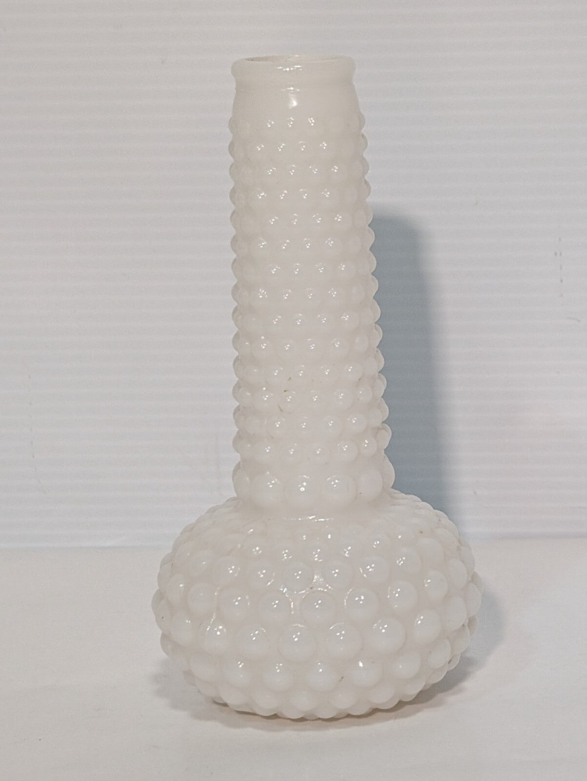 Vintage Fenton Milk Glass Hobnail Wide Bottom Fluted Bud Vase 7" Tall