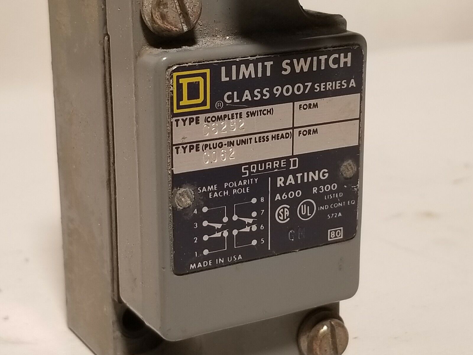 Square D limit switch class 9007, 9007C6232