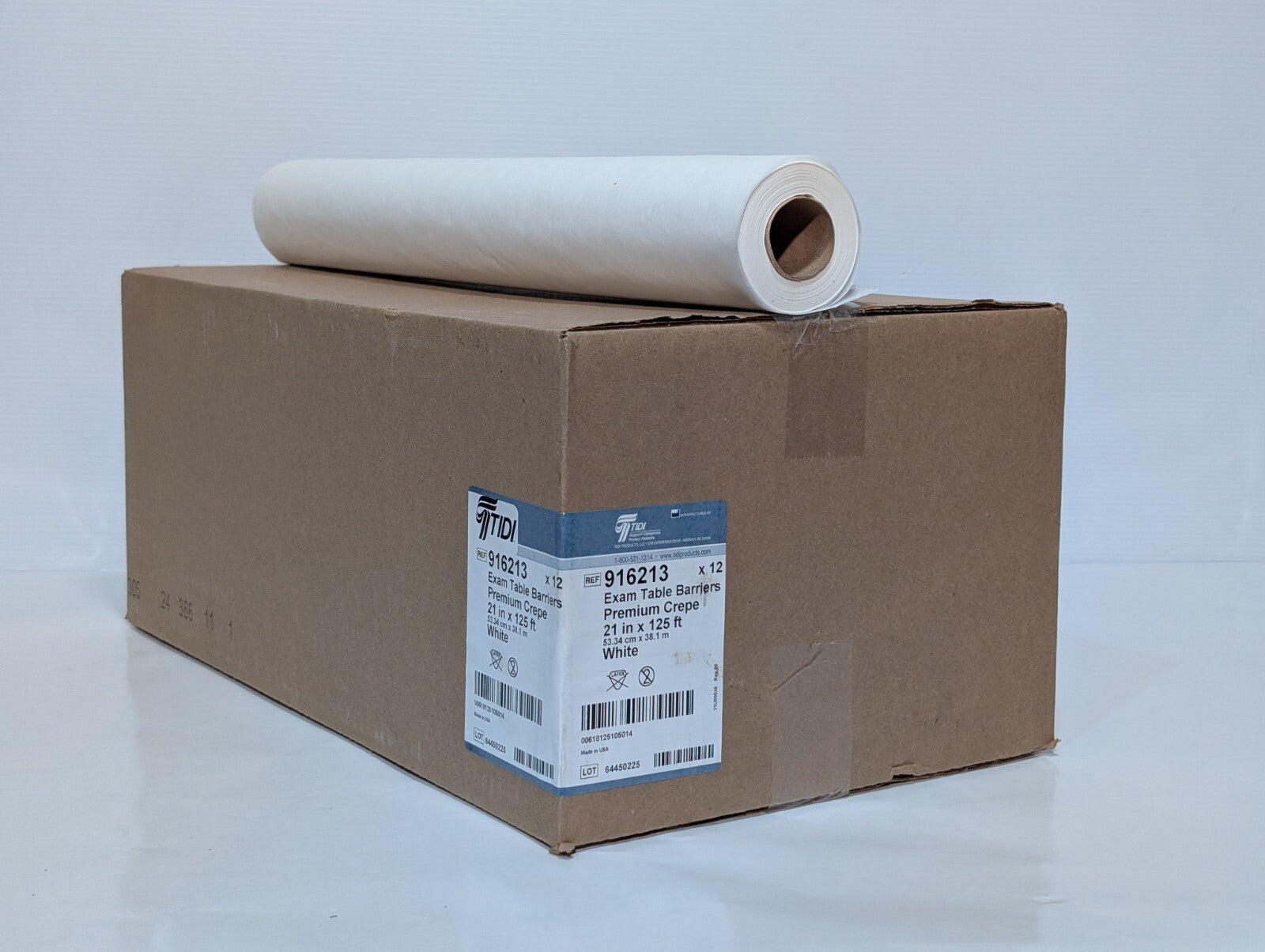Tidi 916213 Exam Table Barrier,  12 Rolls, Premium White Crepe, 21'' W x 125' L