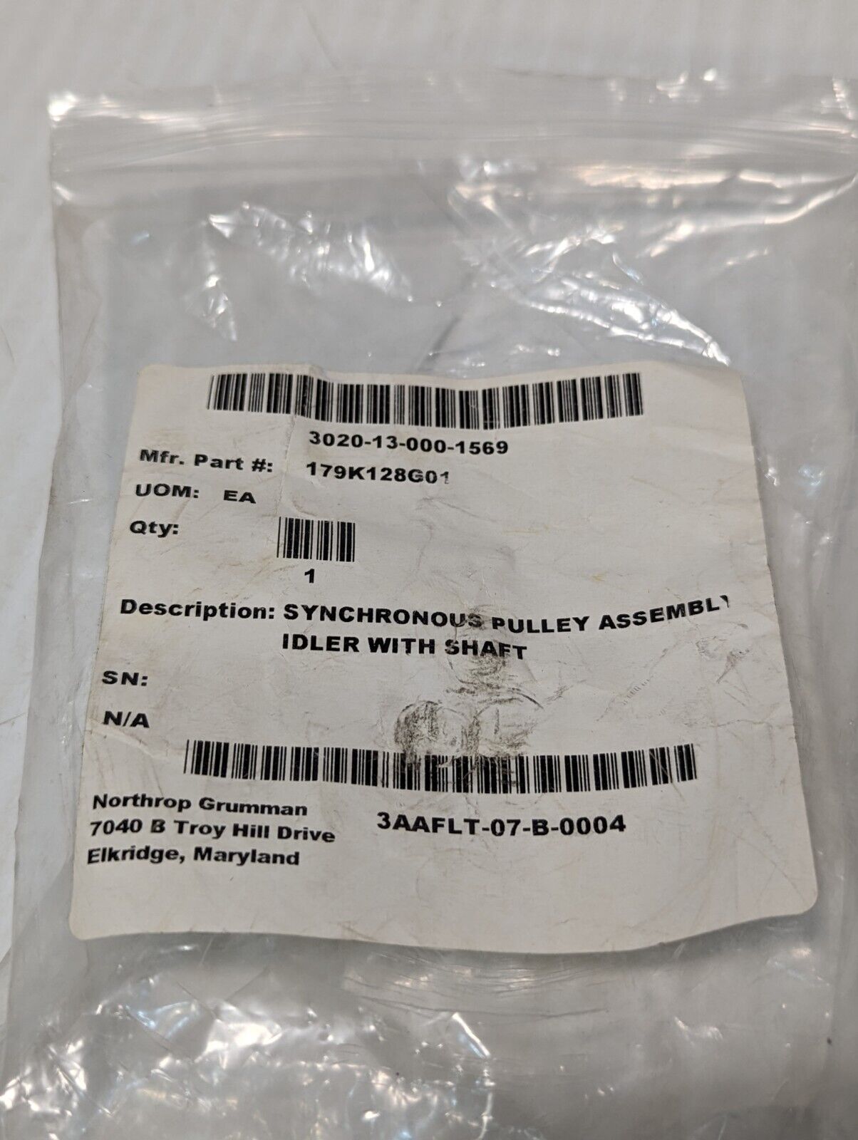 179K128G01 Synchronous Idler Pulley Assembly with Shaft, 3020-13-000-1569