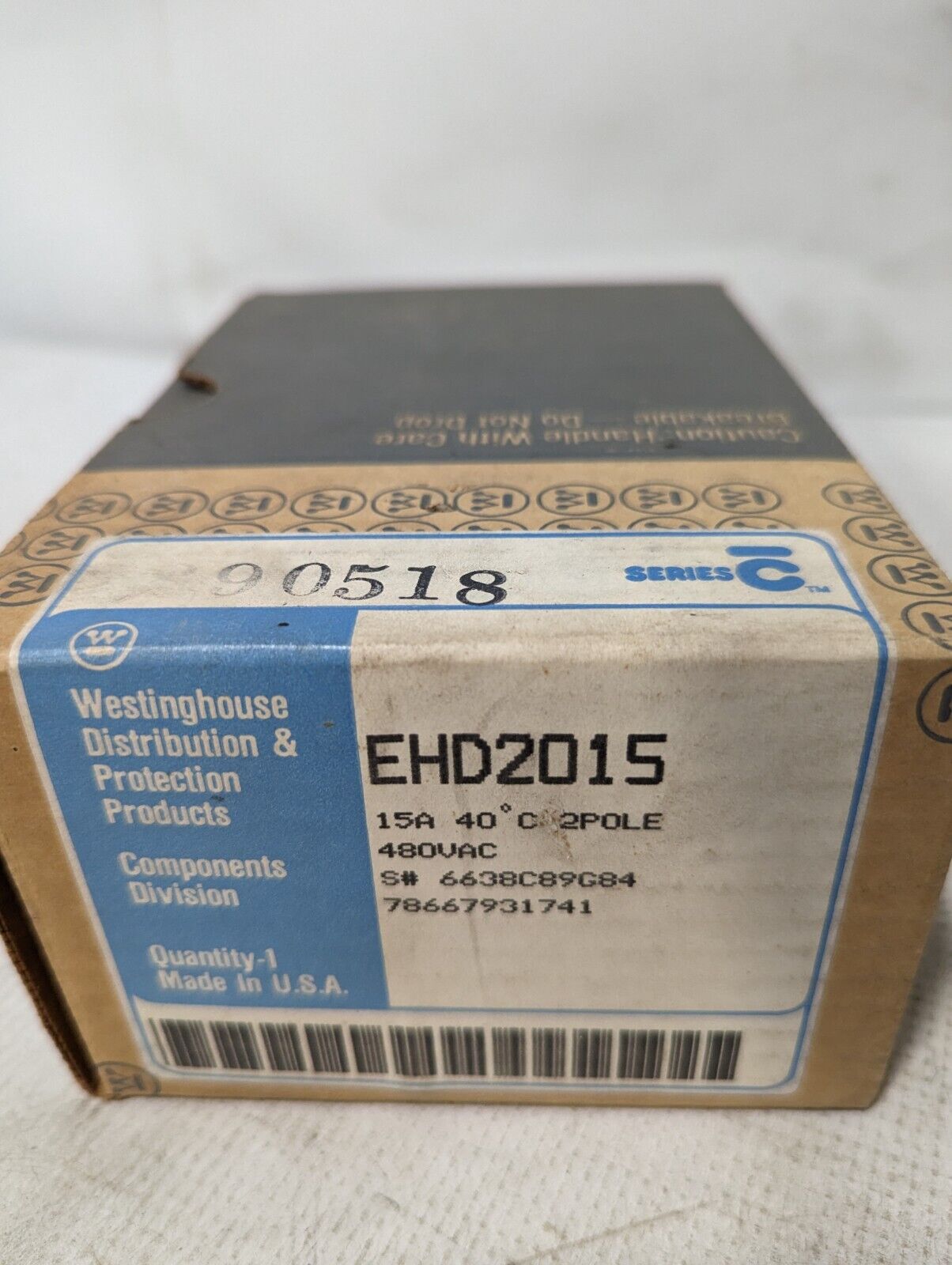 Westinghouse EHD2015 Circuit Breaker, 15A, 480VAC, 125VDC, 2-Pole