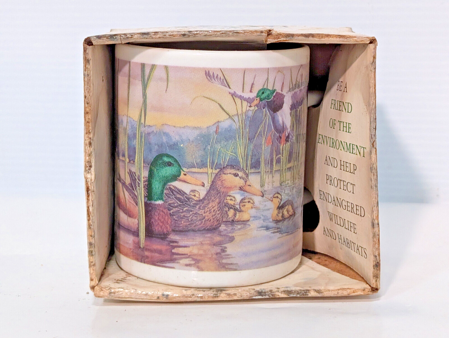 Vintage 1990s Friends of the Environment Mallard Duck Family Coffee Mug Cup