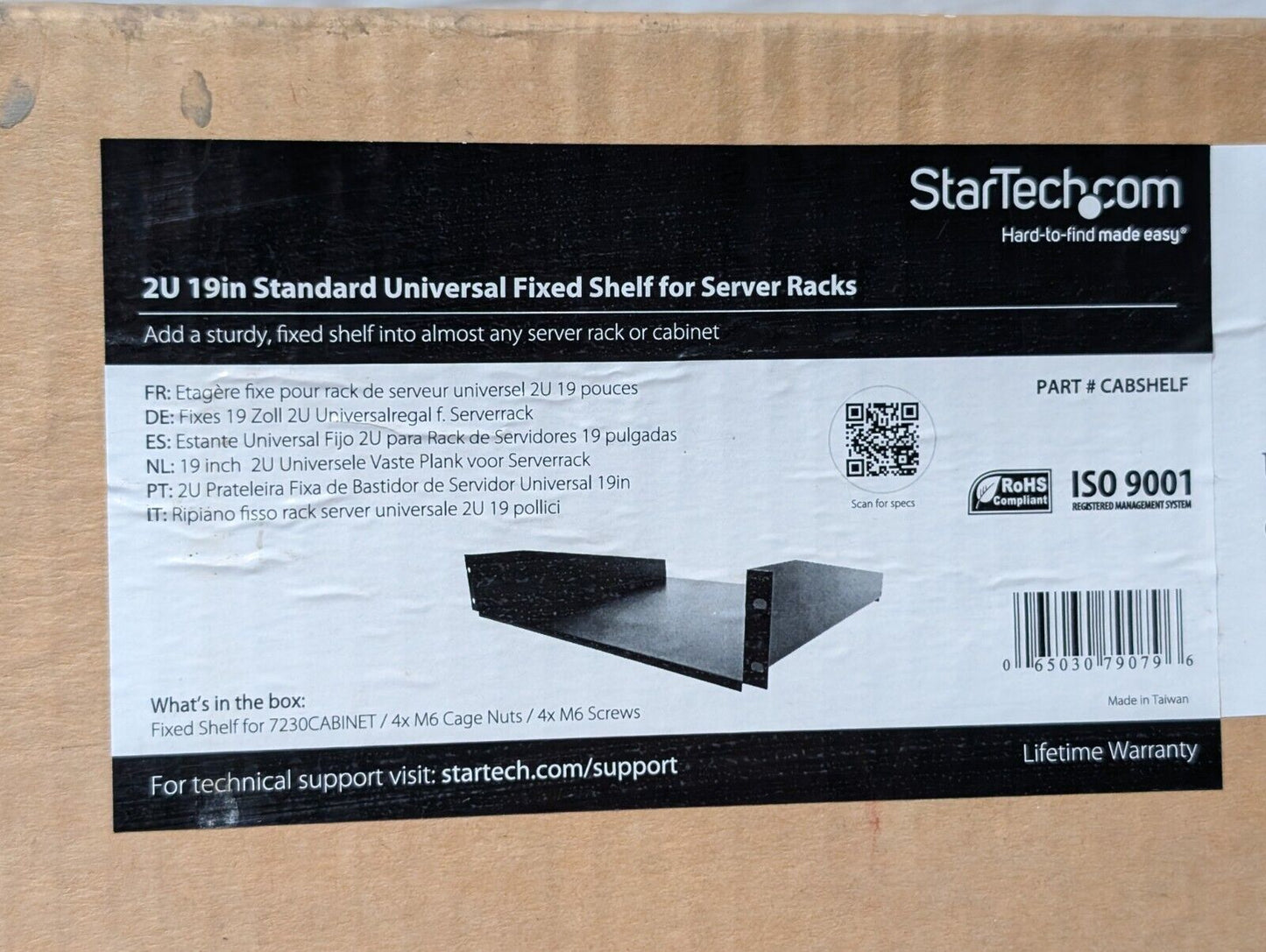 StarTech.com CABSHELF 2U Standard Universal Fixed Shelf for Server Racks, 19"