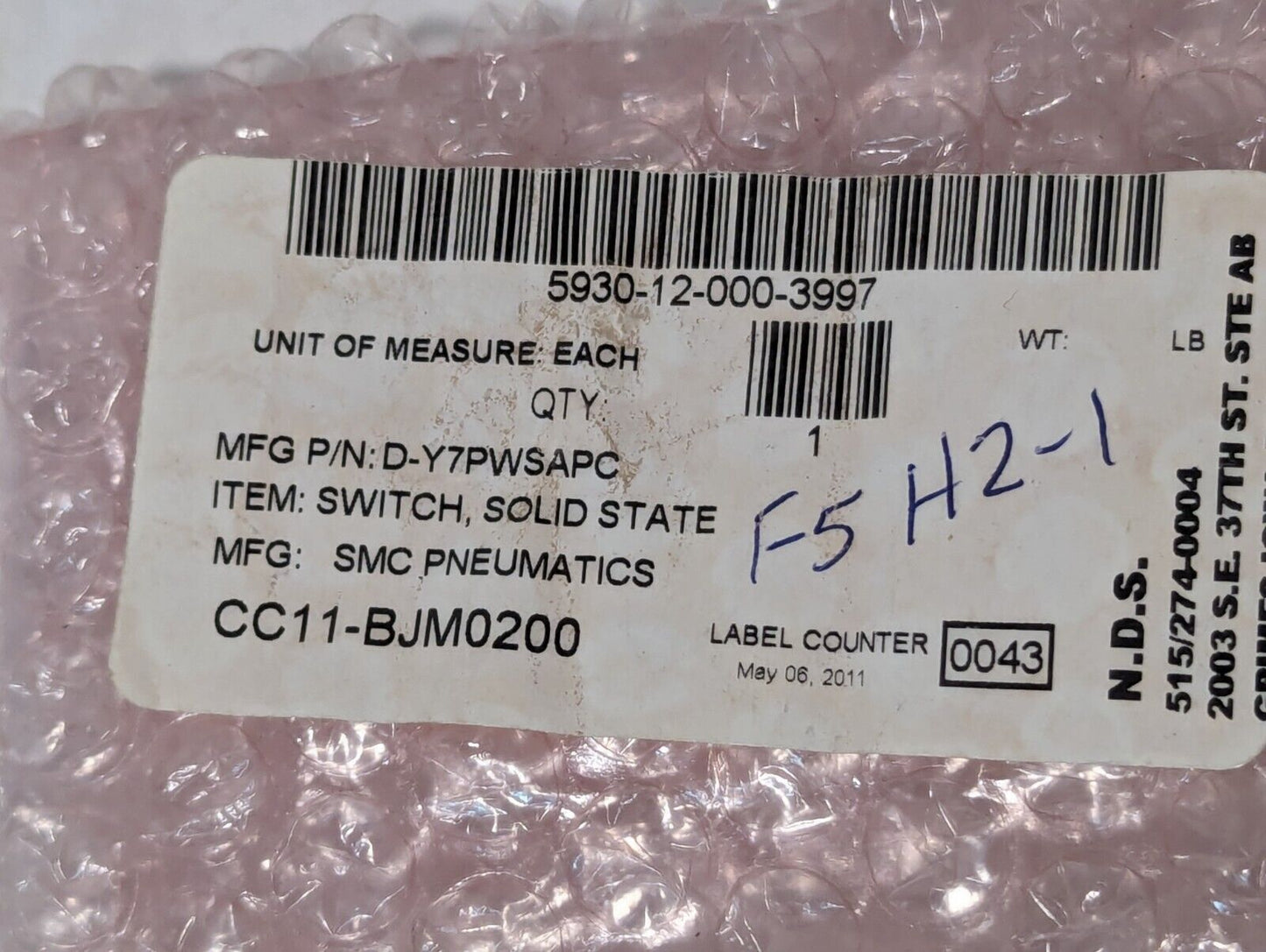 SMC D-Y7PWSAPC Solid-State Auto Switch, 24vdc, 5930-12-000-1997 - Free Shipping