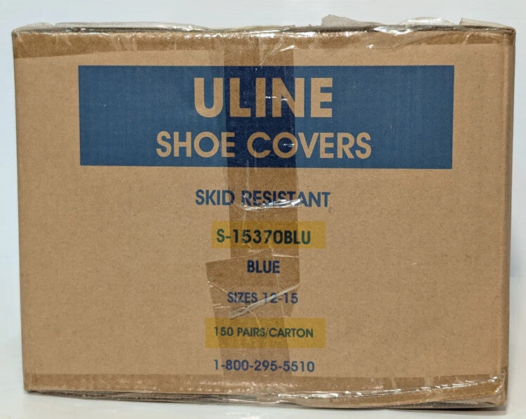 1 Box (Qty 150) Uline S-15370BLU Skid Resistant Shoe Covers, Fit Sizes 12-15