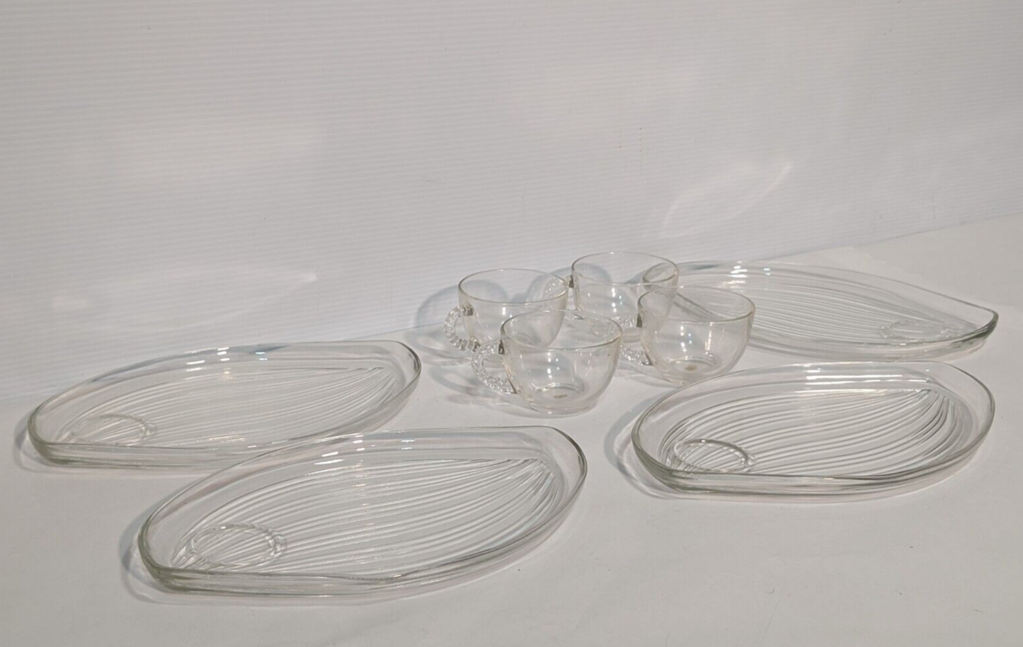 Vintage Federal Glass Homestead 8-Piece (4 Plates + 4 Cups) Glass Snack Set