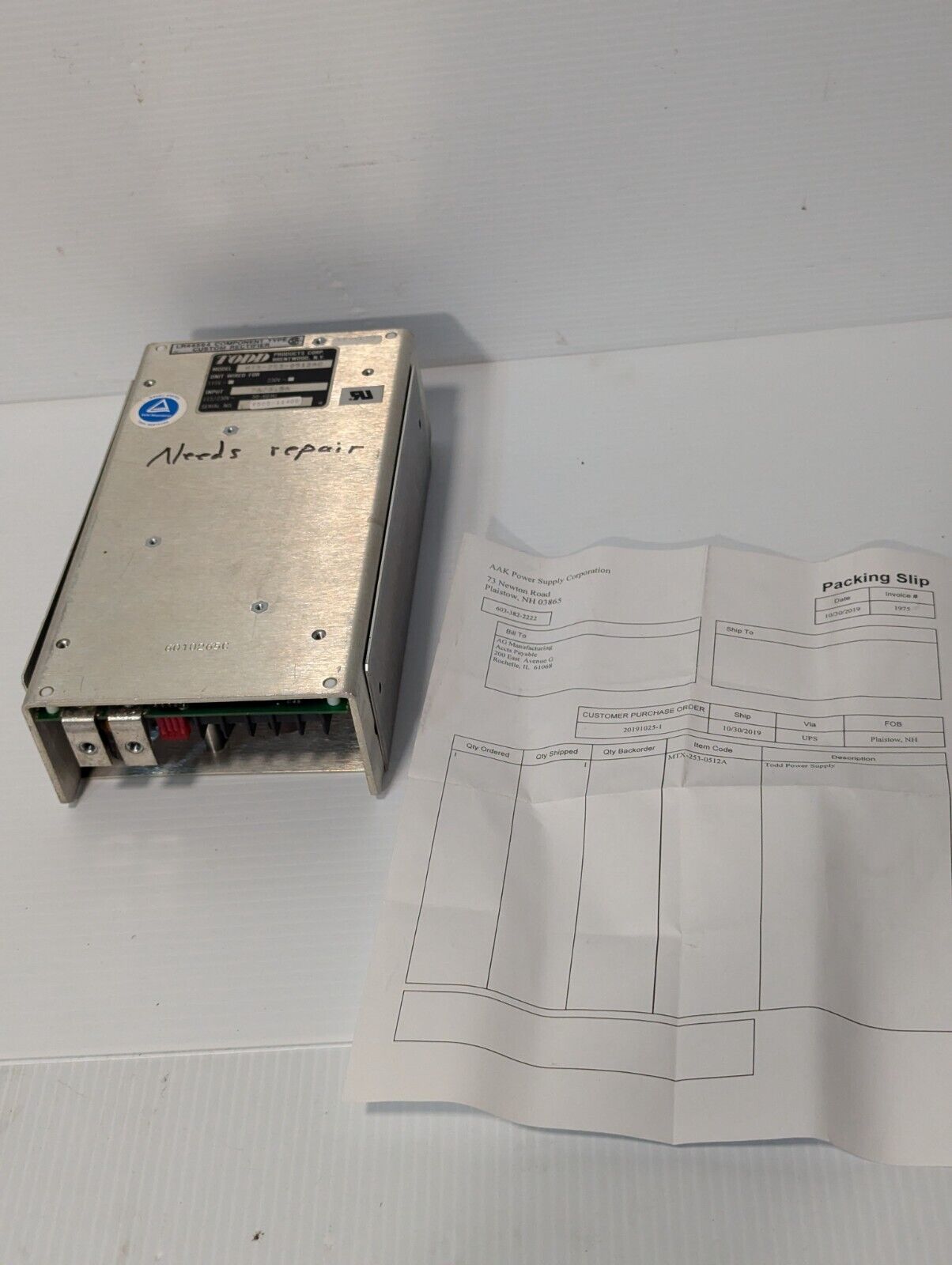 Todd MTX-253-0512AC Power Supply with Cover **FOR PARTS **