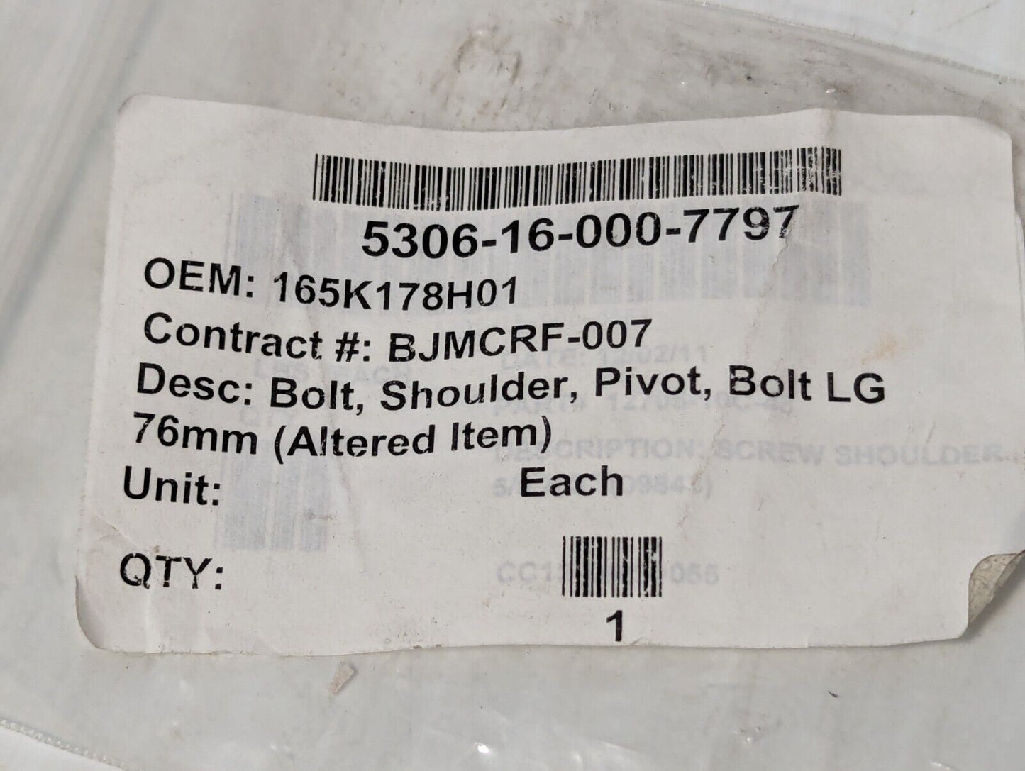 Shoulder Pivot Bolt 5306-16-000-7797 165K178H01, 76mm - Free Shipping