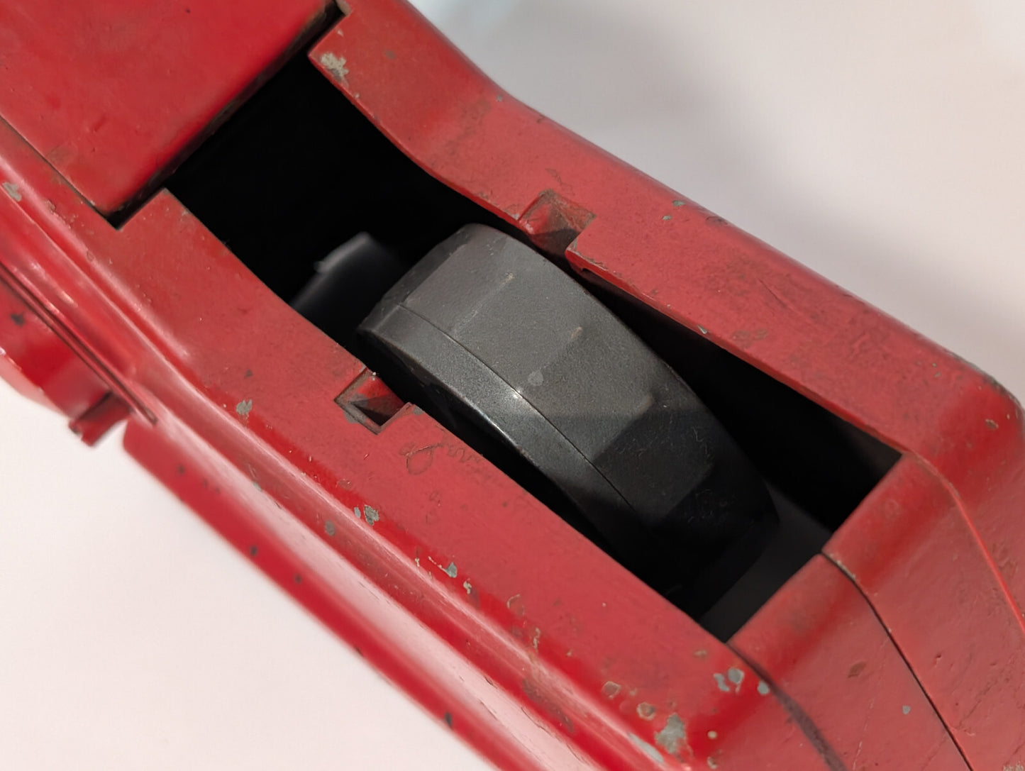 Vintage 1950s Red Cast Iron Industrial Toothed Grip Wheel Tape Dispenser Tool