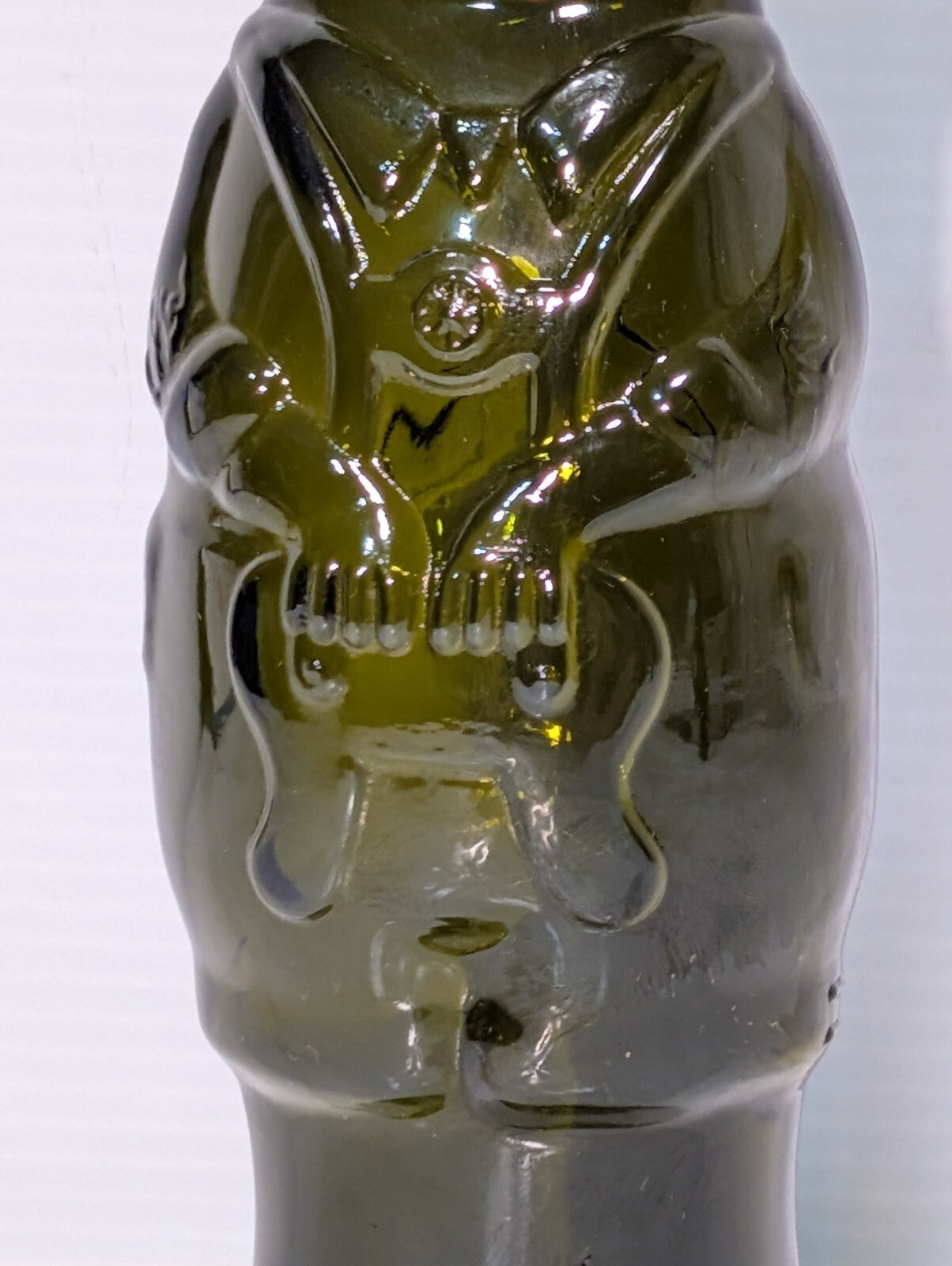 Vintage Tyrolian Brau Beer Figural German Man Olive Green Glass Bottle, 9" Tall