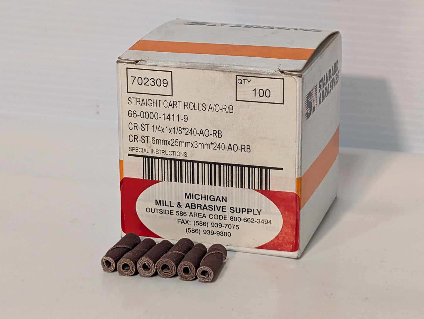 Standard Abrasives 702309 Straight Cartridge Rolls 1/4x1x1/8 240 Grit, 100 Count