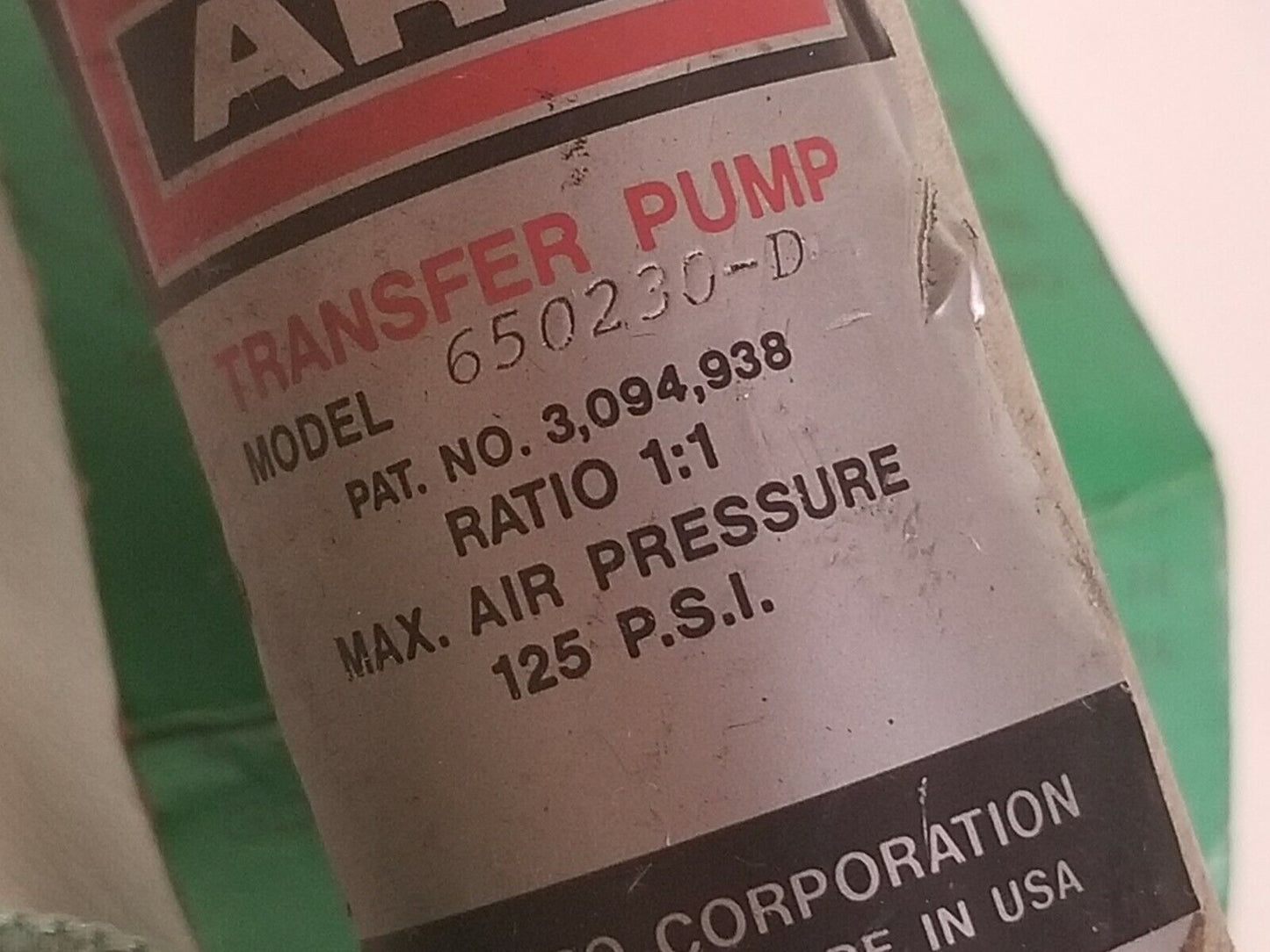 ARO Model 650230-D Pressure 125PSI 8.6 Bar Transfer Pump - Free Shipping