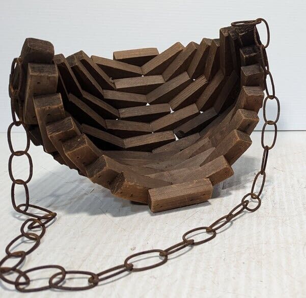 Vintage Wood Block Plant Hanger - Teardrop Shaped Hanger on Chain - Free Ship