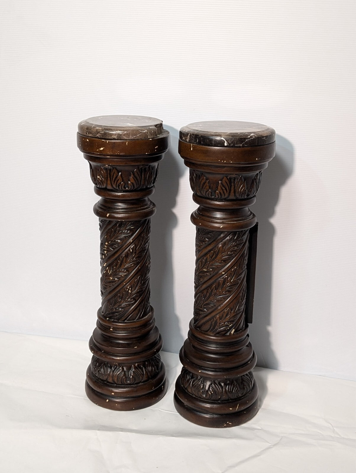 Vintage Pair of Carved Victorian Pedestals and Plant Stands