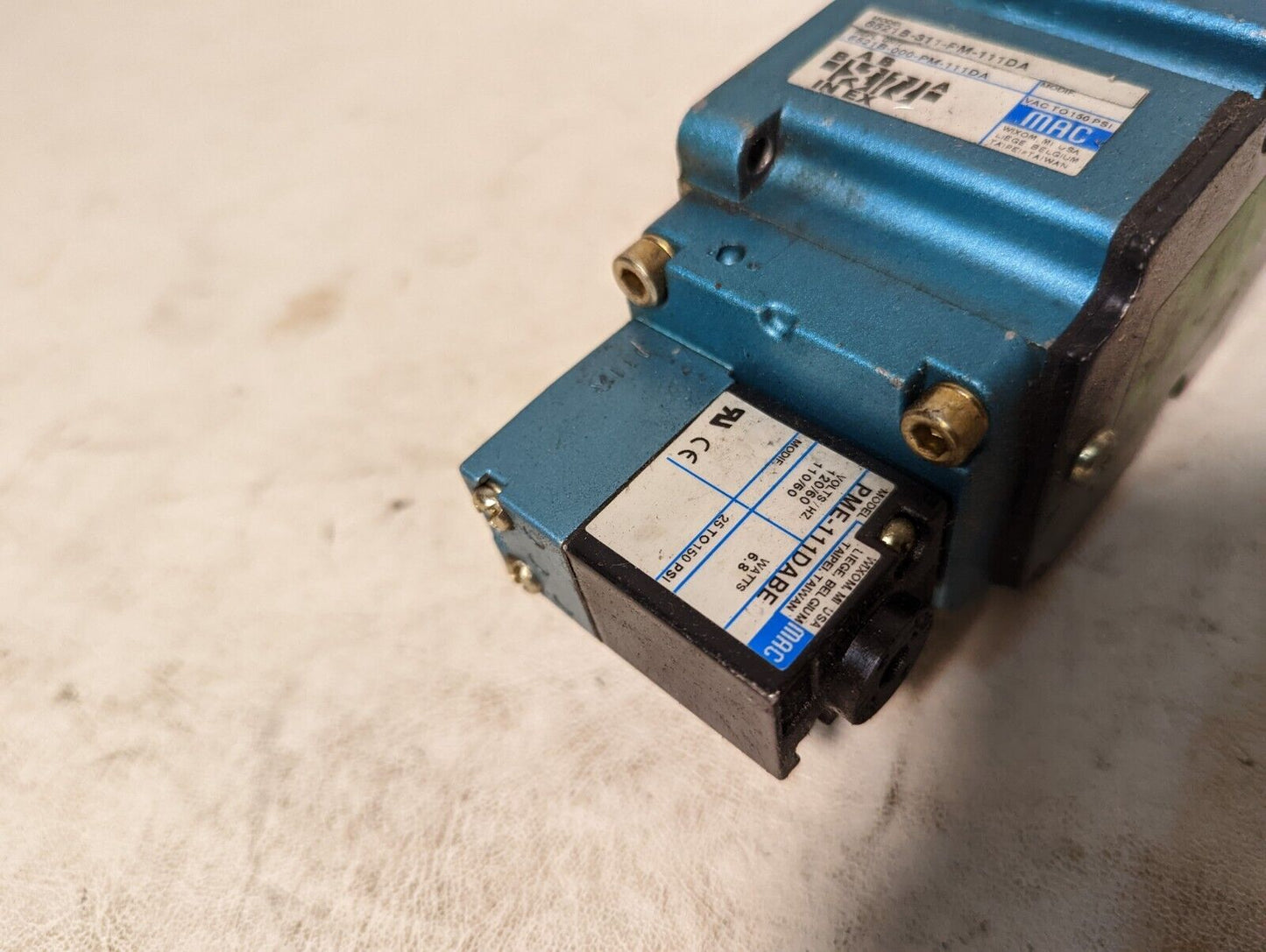 MAC 6521B-311-PM-111DA solenoid valve, vacuum to 150PSI, with PME-111DABE