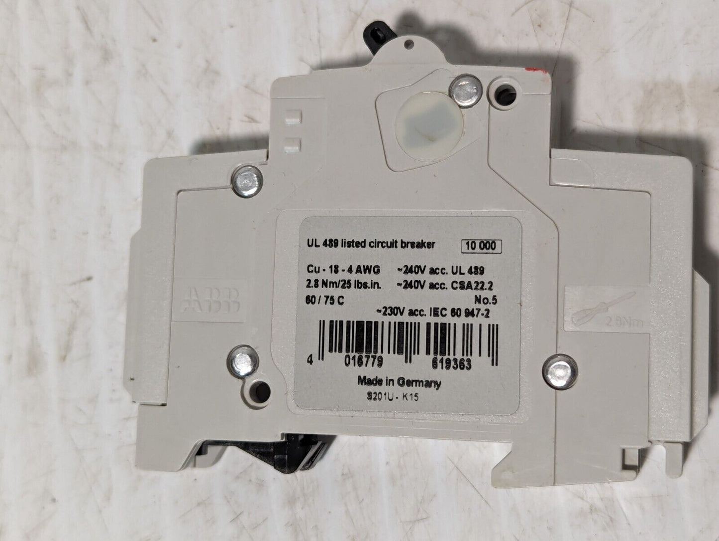 ABB S201 U-K15A Circuit Breaker 15A, 240VAC 1-Pole - Free Shipping