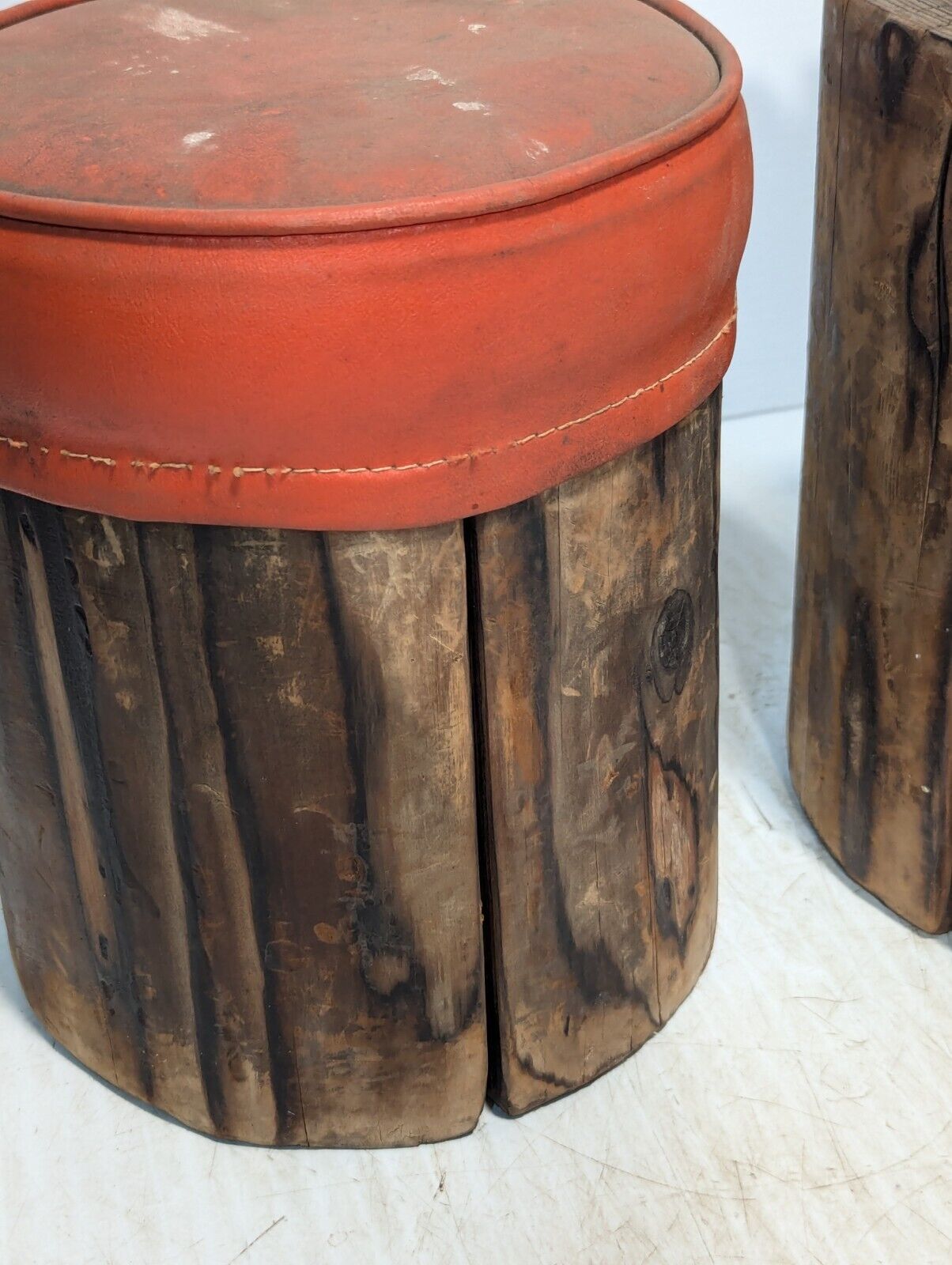 3 Piece Rustic Log Stools \ Tables, Beautifully Weathered - Free Shipping