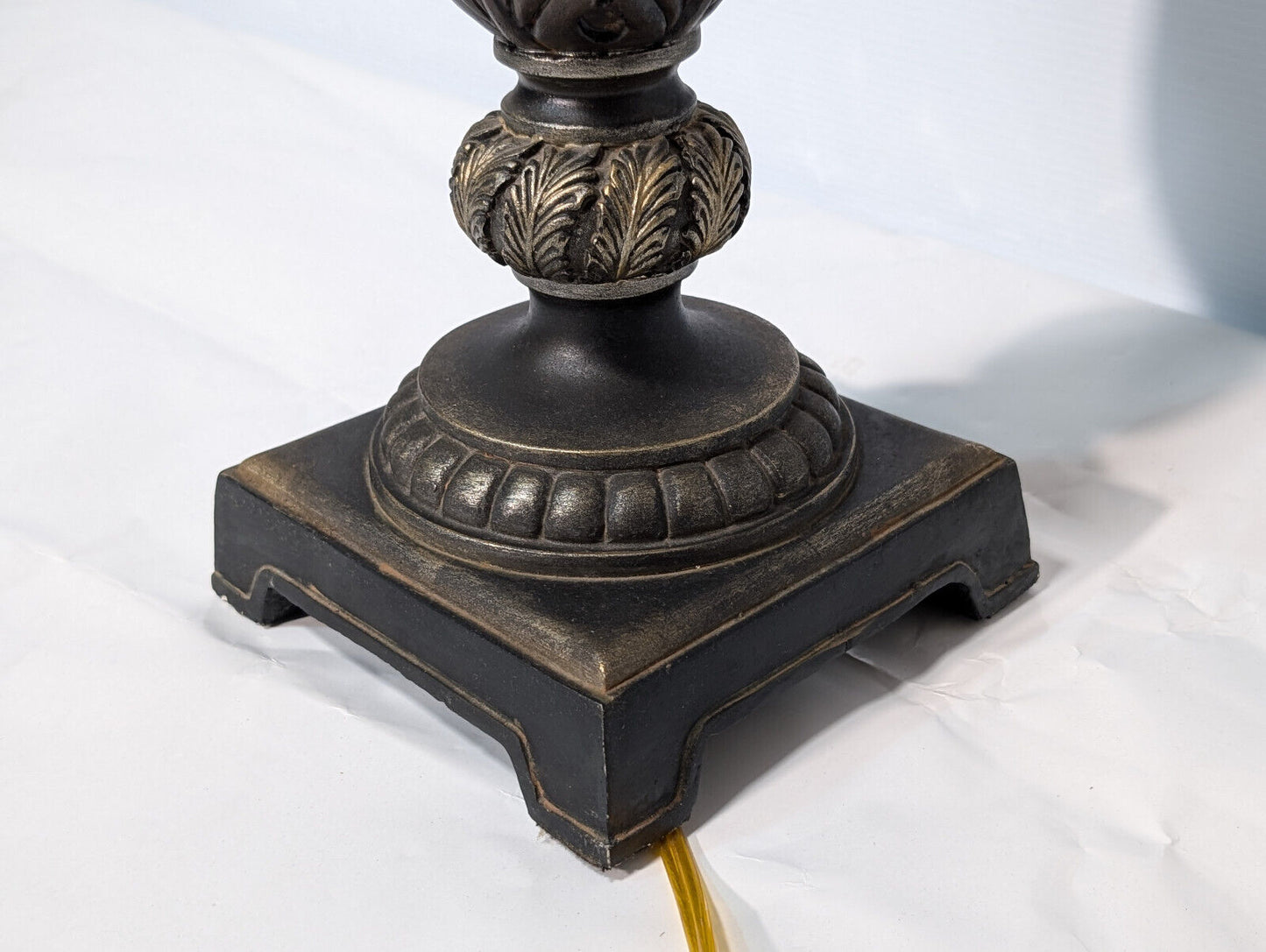 Vintage 1970s Wood, Leaf, Gold, 36" Table Lamp, Teak, Earthy, Eclectic, Nouveau