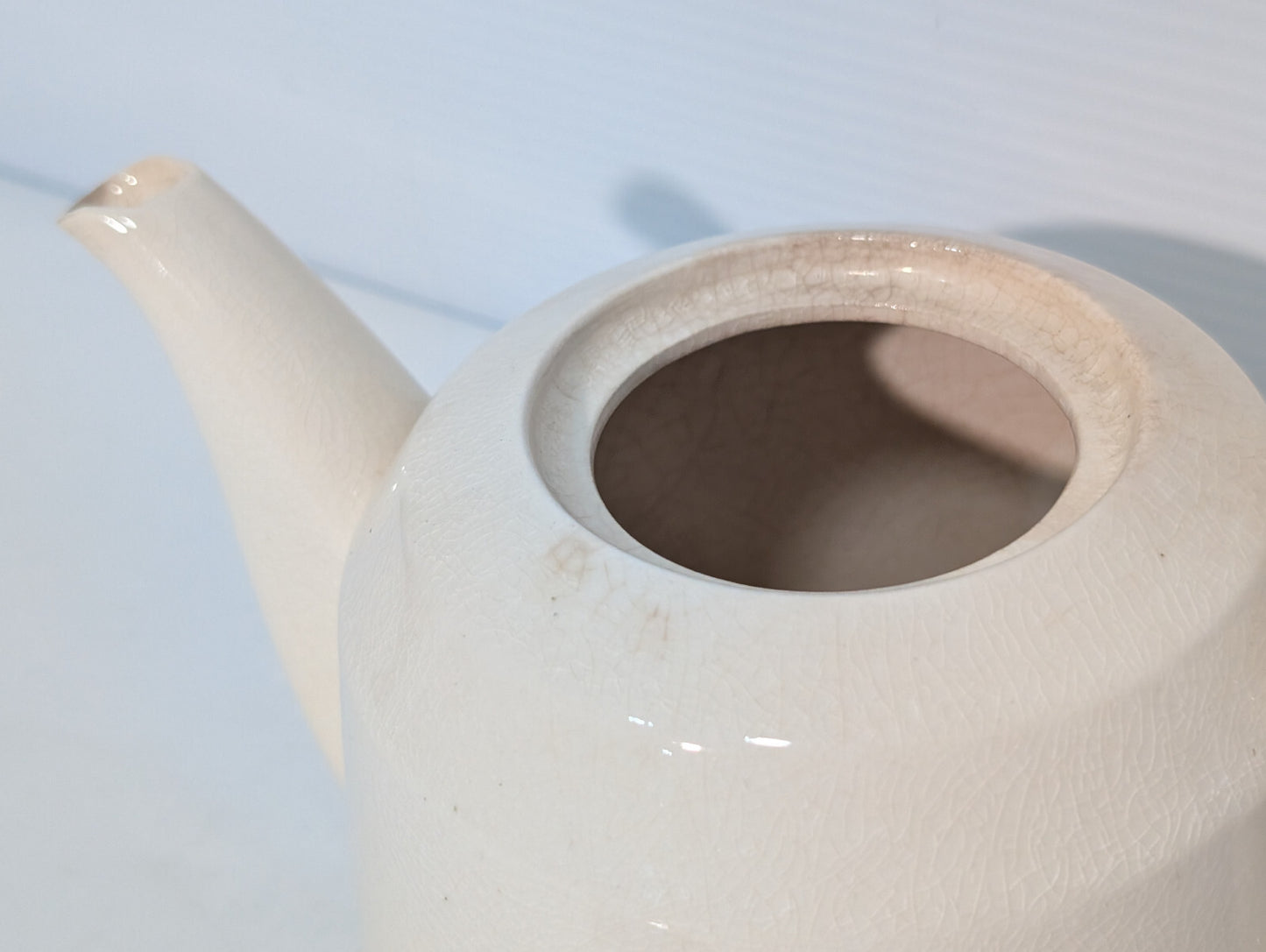 Vintage Mid Century Ceramic Stovetop Tea Pot Kettle Cream Crazing Crackle Lid