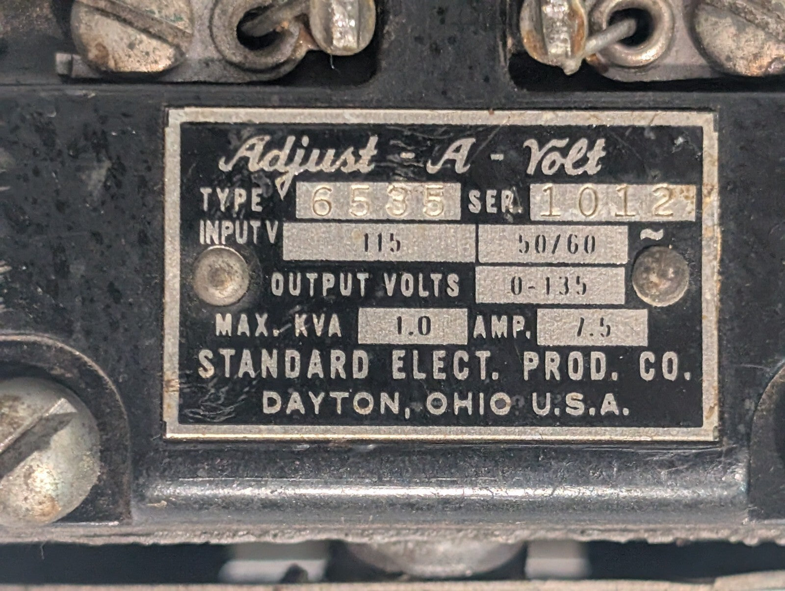 Standard Electrical 6535 Ser. 1012, Adjust-A-Volt Variable Transformer,  0-135
