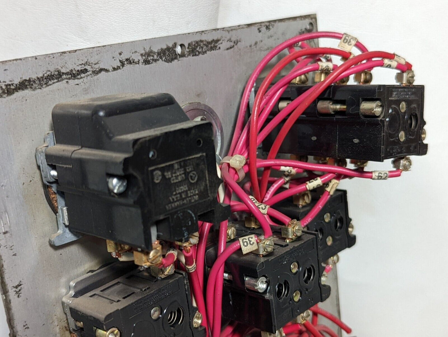 Motor control panel with pushbutton, rotary switches, indicator lights, keyed