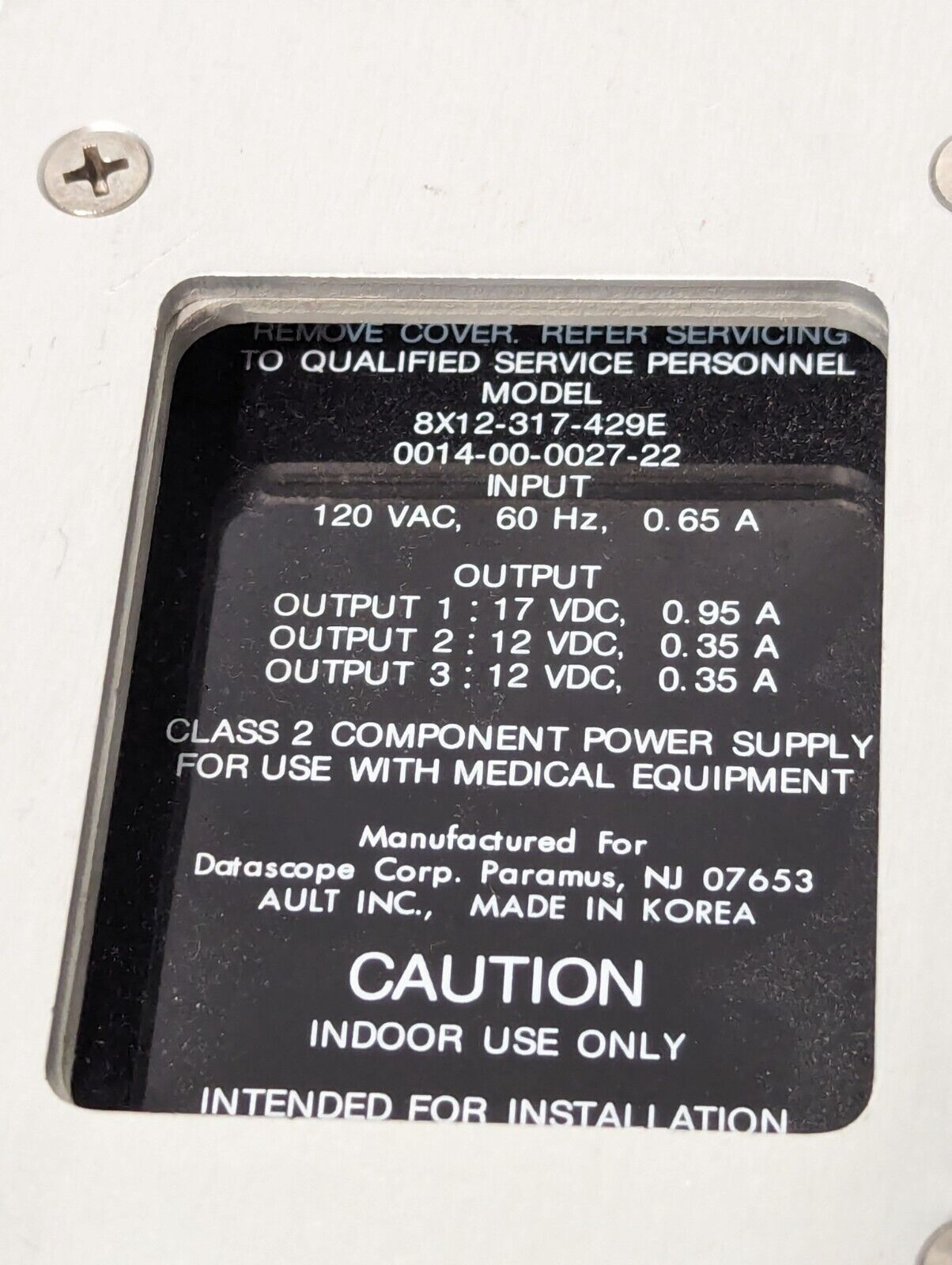 Datascope 8X12-317-429E, 0014-00-0027-22 Passport EL Power Supply