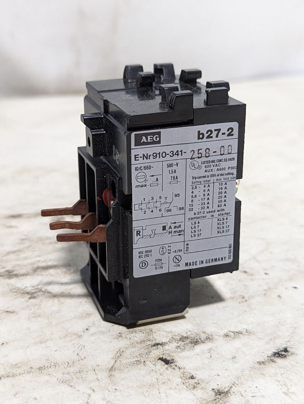 AEG b27-2 thermal overload relay, 910-341-258-00, 2.2-32A