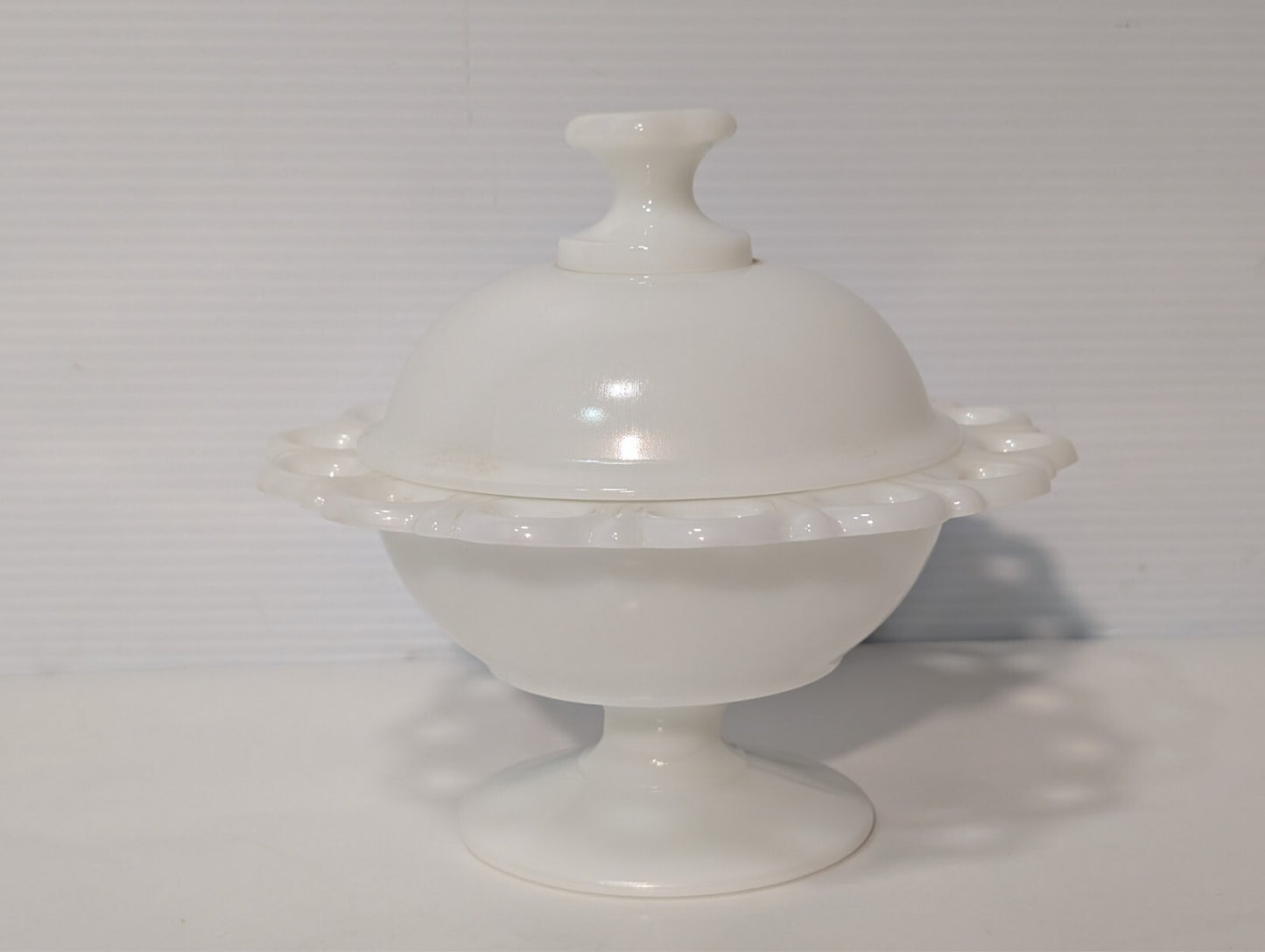 Vintage White Milk Glass Candy Dish Mid-Century 7" Diameter 6.5" Height