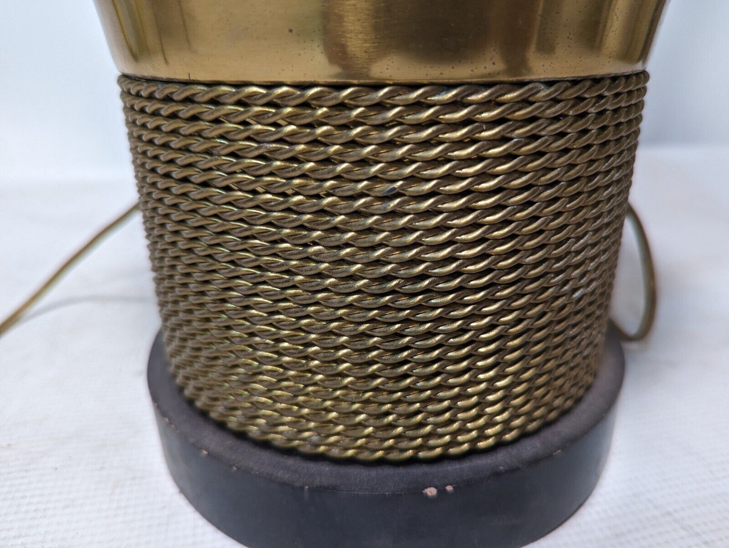 Large brass lamp, 30 inches x 11 inches with brass rope pattern on the bottom