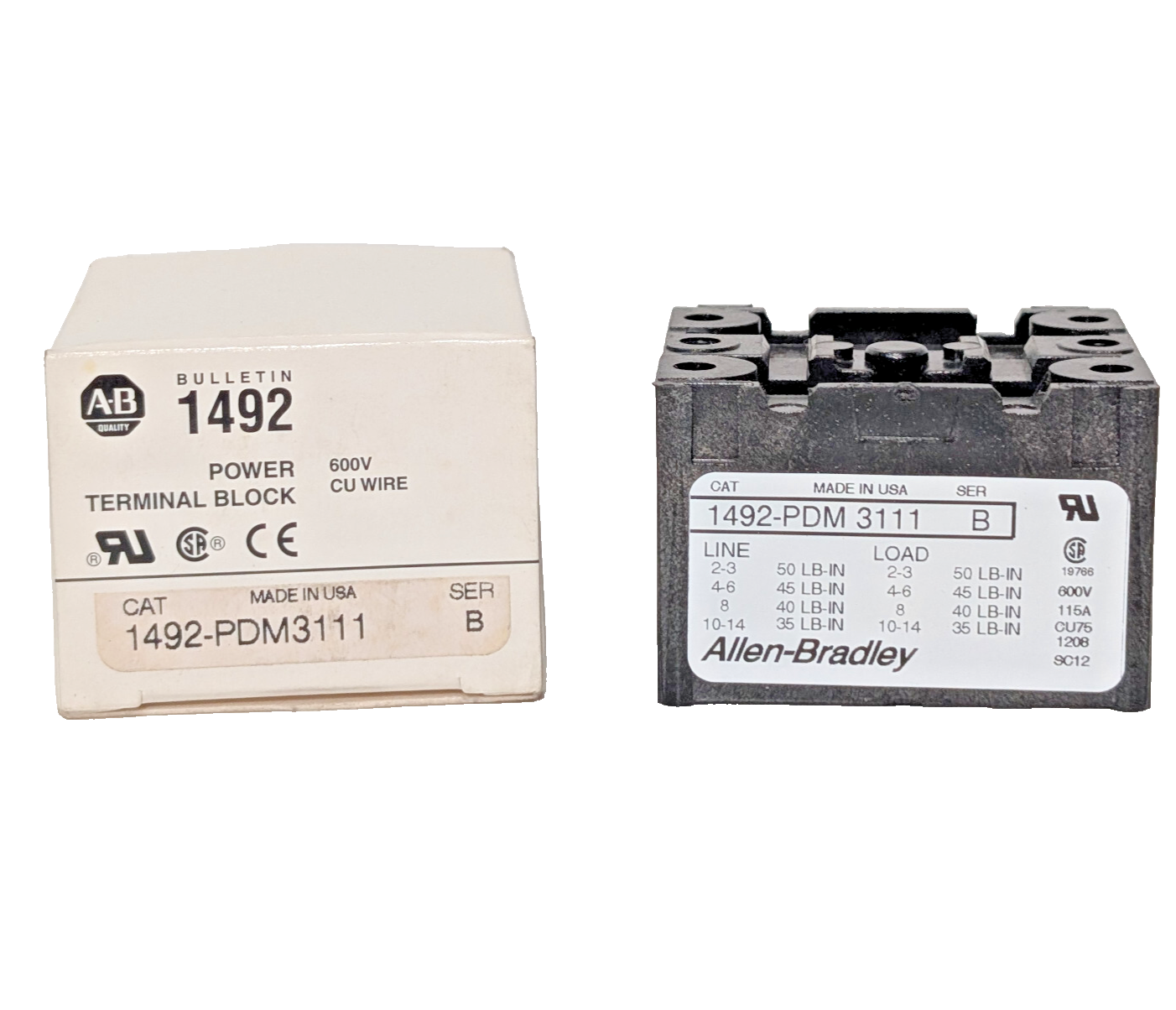 Allen Bradley 1492-PDM3111 Ser B Bulletin 1492 600V Terminal Block, CU Wire