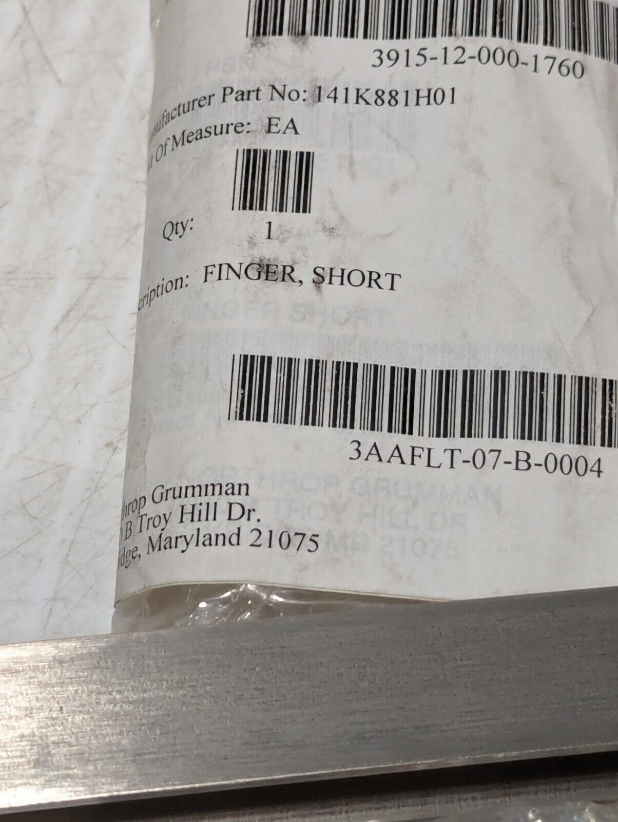 *Read* 3915-12-000-1760 141K881H01 Long Metal "Finger Short" - Free Shipping