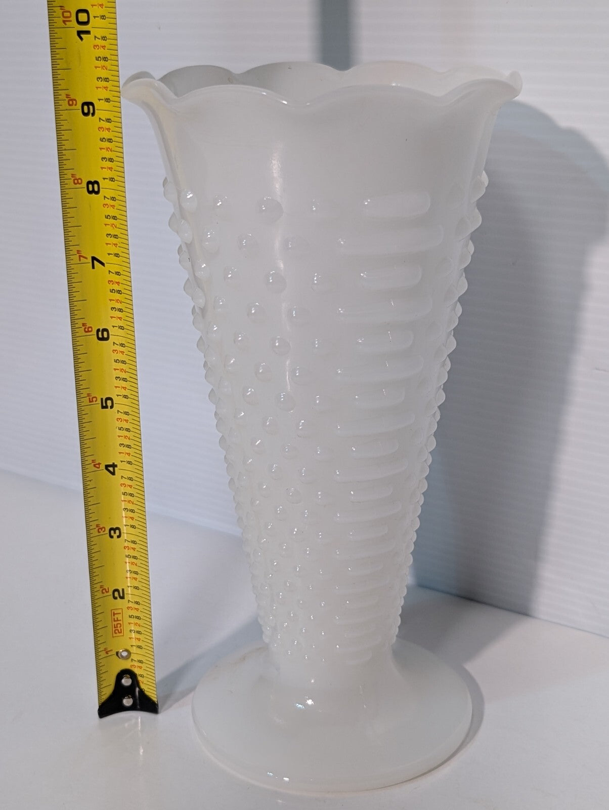 Vintage Anchor Hocking Milk Glass Hobnail Trumpet Vase Ruffled Scalloped Rim