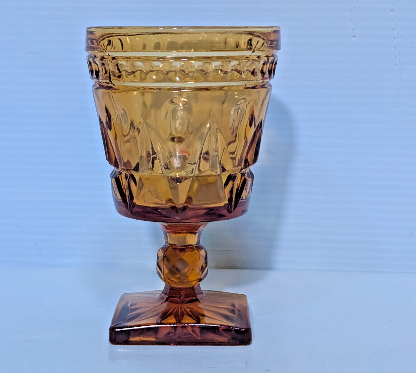 Vintage Colony Park Lane Amber Indiana Glass Goblet Chalice Square Base Pedestal