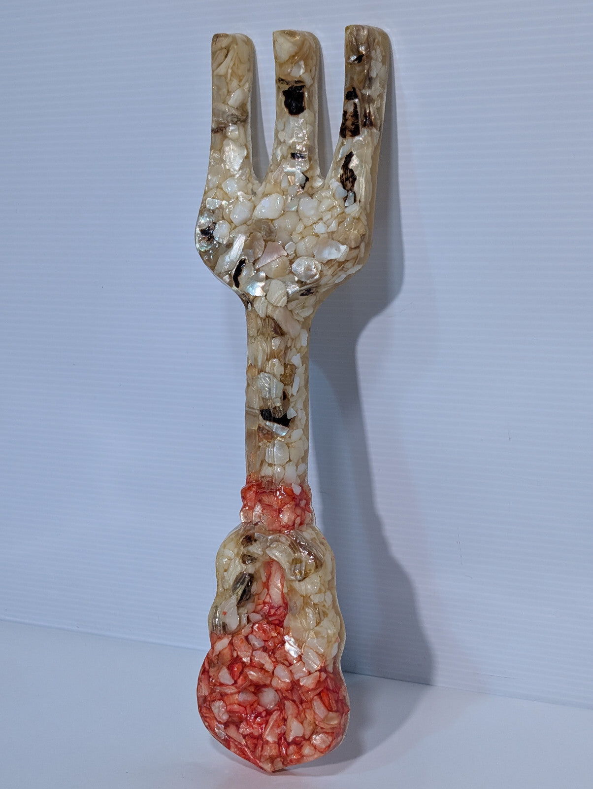 Vintage Set Fork Spoon Wall Hanging Epoxy Shell Mother of Pearl Resin Art 15.5"