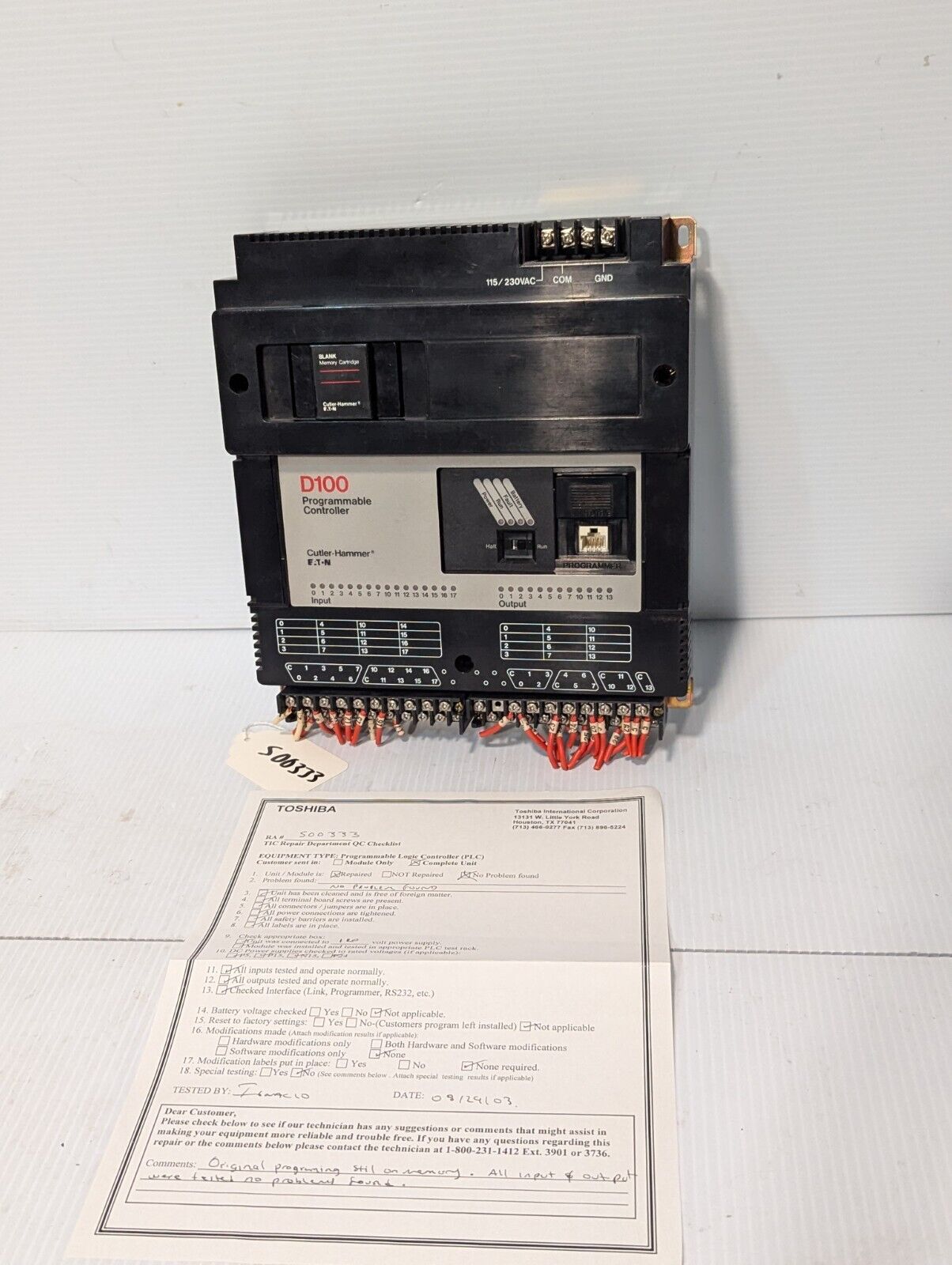 Eaton Cutler Hammer D100CRA28 D100 Programmable Controller 28-I/O PLC Module