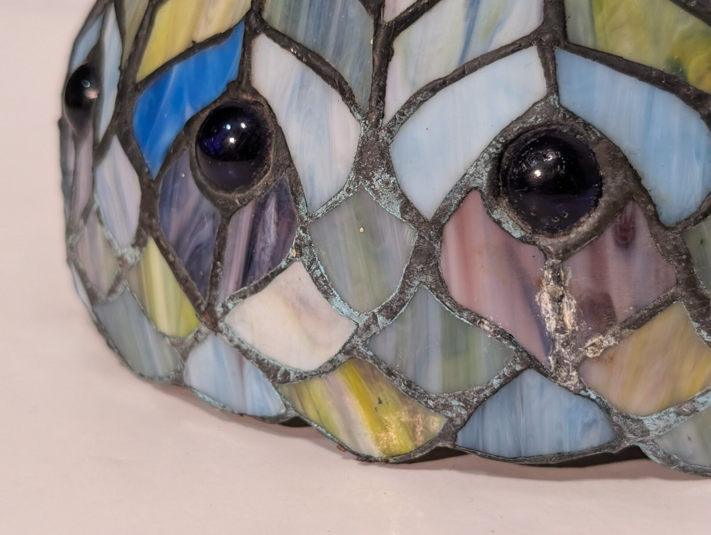 Vintage Leaded Glass Lamp Shade, 9" Wide, 6" Tall, Beautiful Piece