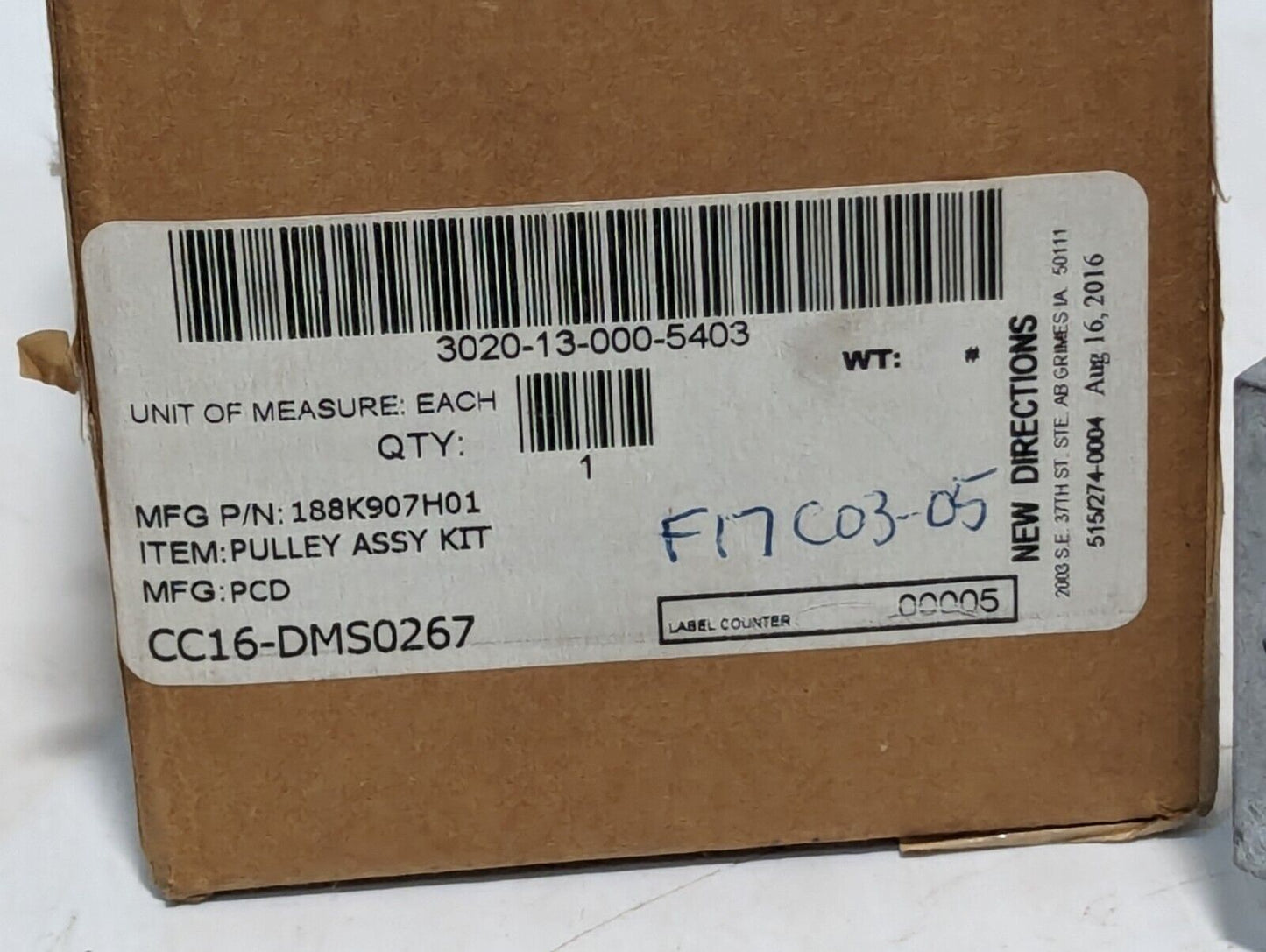 188K907H01 Pulley Assembly Kit, Aluminum Alloy, 3020-13-000-5403 - Free Shipping