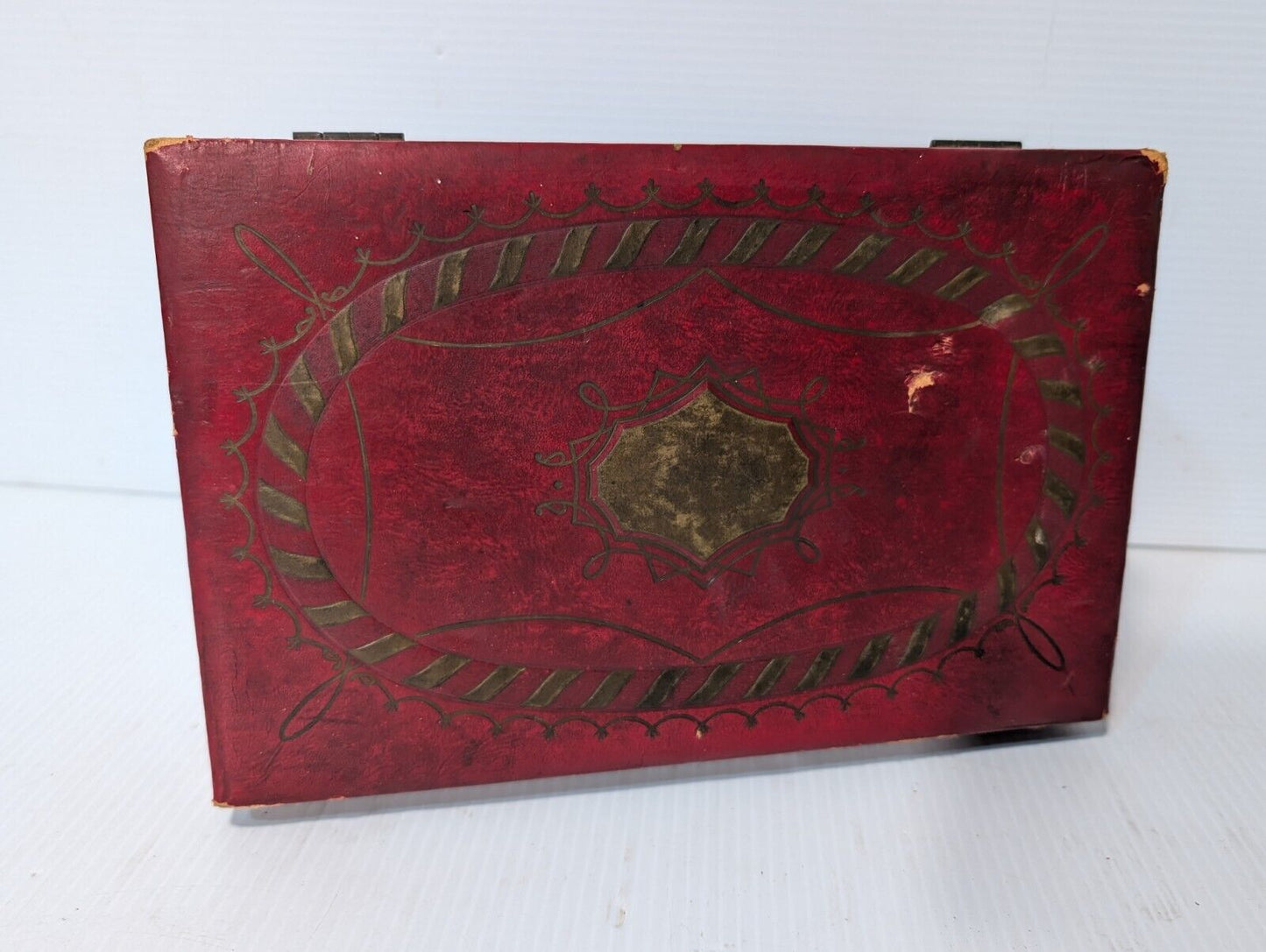 Vintage Jewelry Storage Deep Red, Jewelry Box w/ Vanity Mirror - Free Shipping