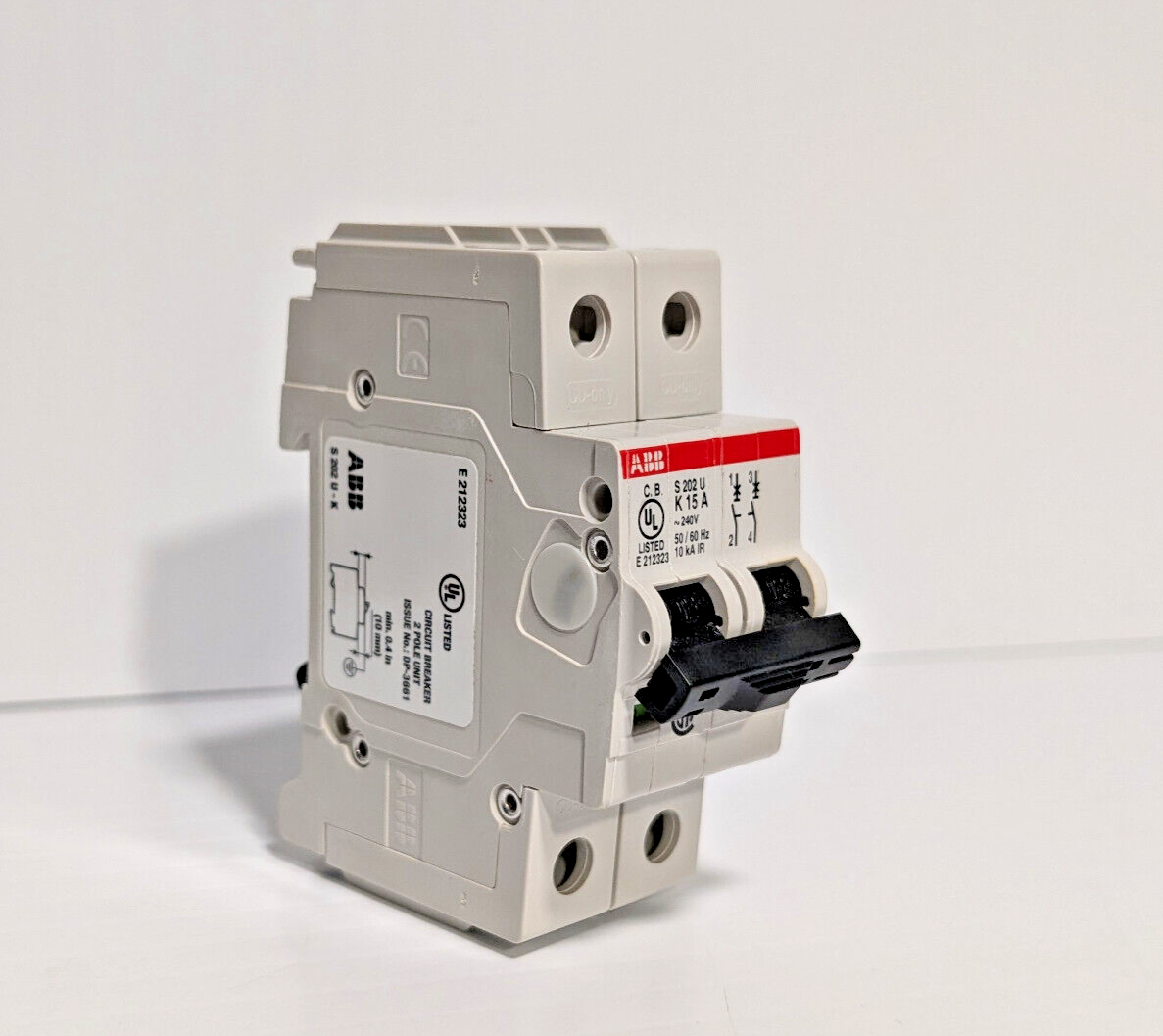 ABB S202U-K15 Circuit Breaker, 2-Pole, 240 VAC, 15 A, E212323, 50/60 Hz