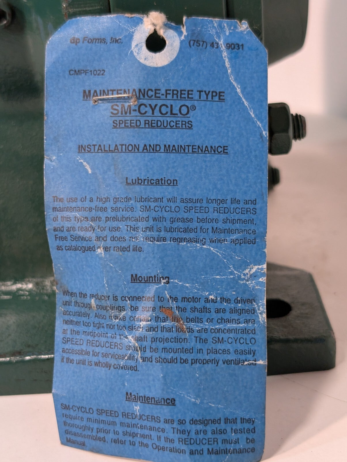 Sumimoto CNH4110Y-17 SM-CYCLO Speed Reducer, 1750rpm, SF 1.0, Torque 2720 IN-LB