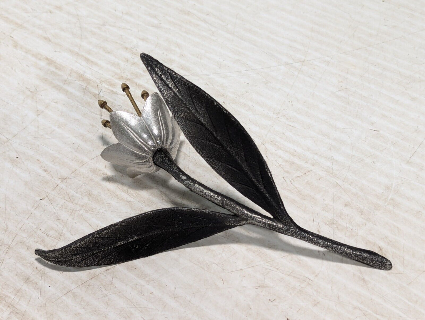 Vtg Rare Silver Lotus Flower Decoration, Removable Flower and Center - Free Ship