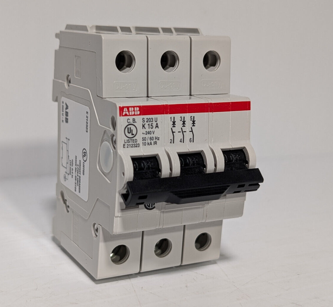 ABB S203U-K15 Circuit Breaker, 3-Pole, 15A, Made in Germany, E212323, 162K859H01