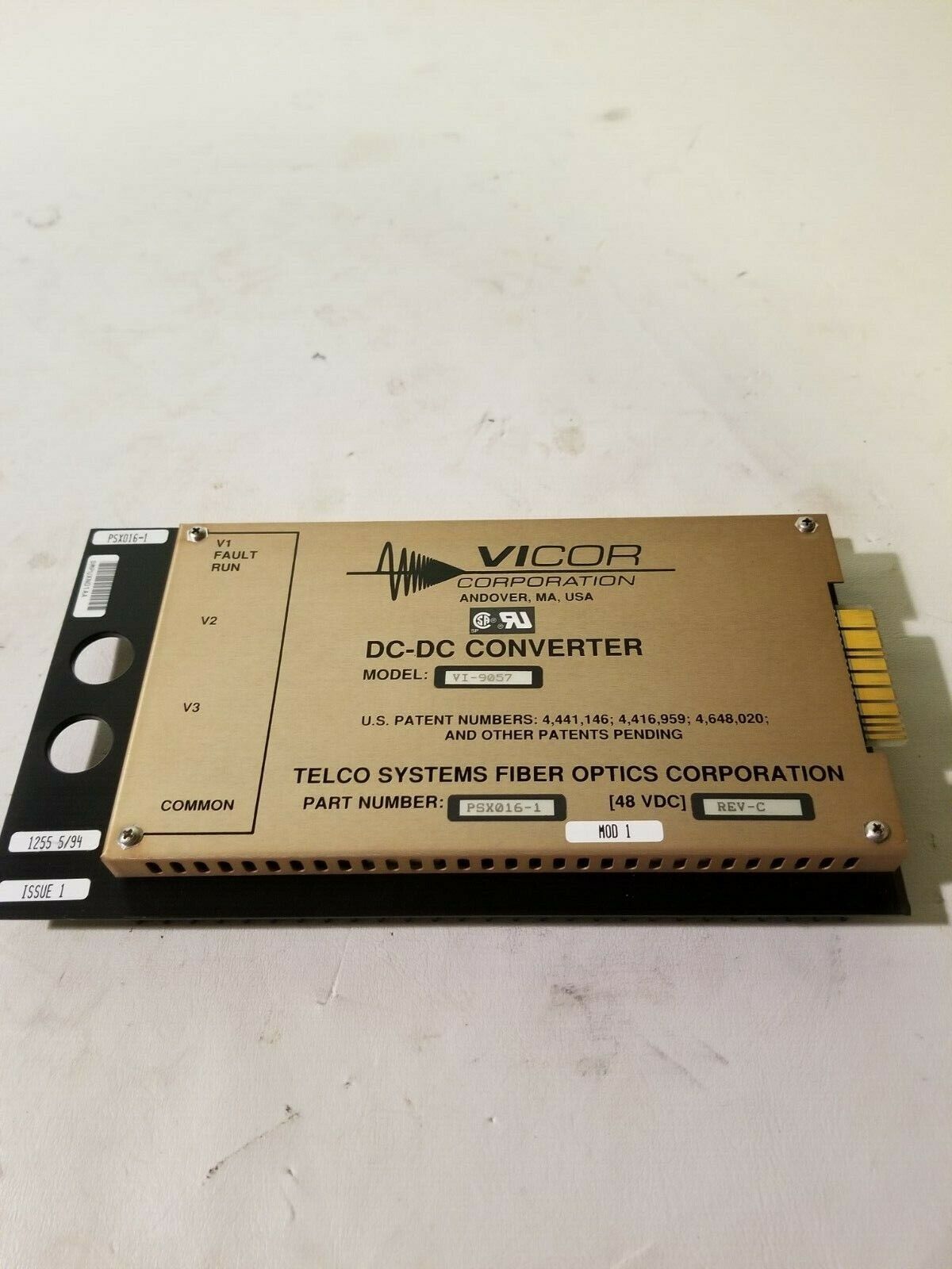 VICOR Corporation DC-DC Converter Card, Model VI-9057 Part PSX0161 Fiber Optics